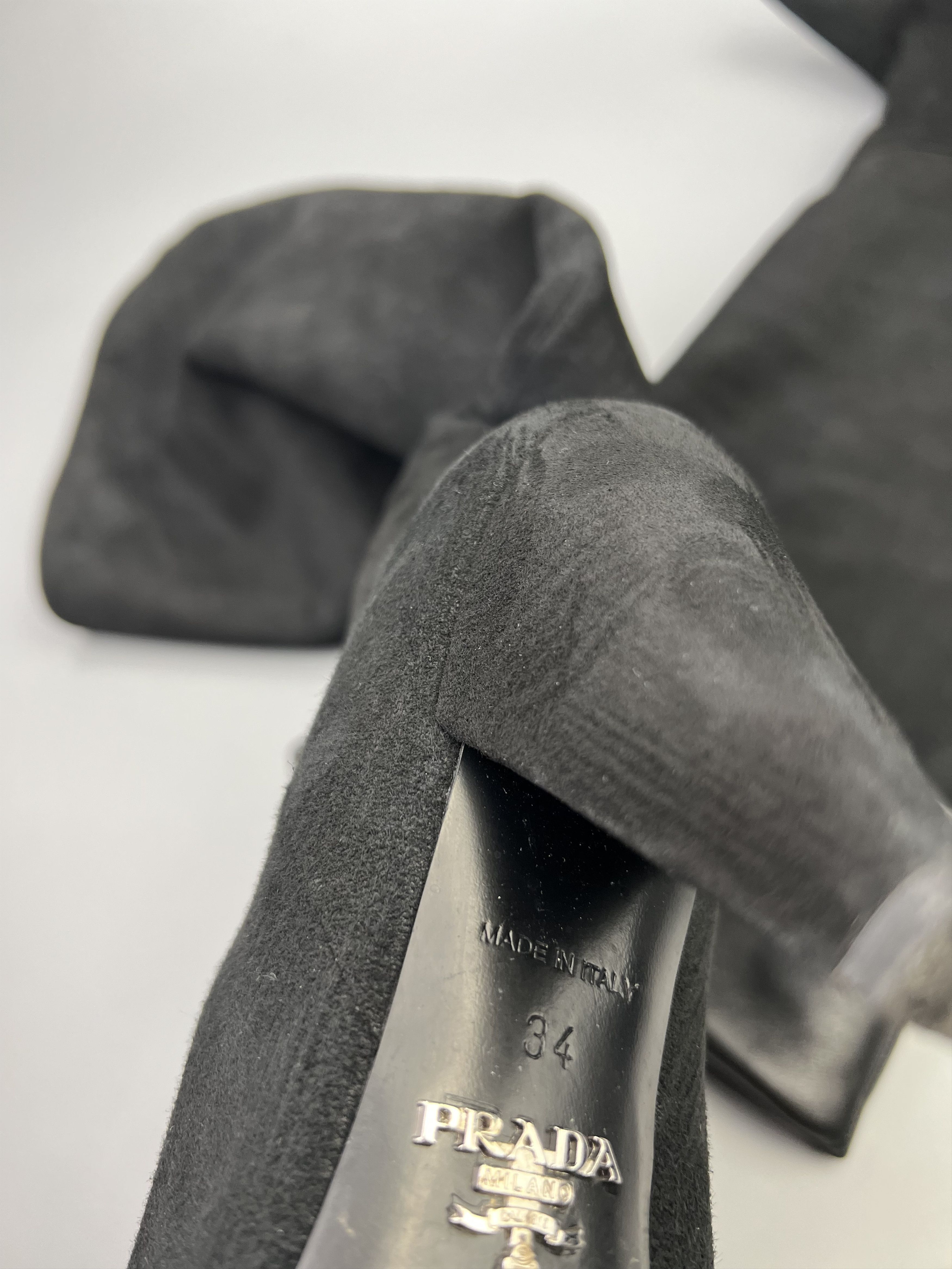 Prada Prada Black Suede Heel Knee Length Boots Size 34 Size US 4 / IT 34 - 4 Thumbnail