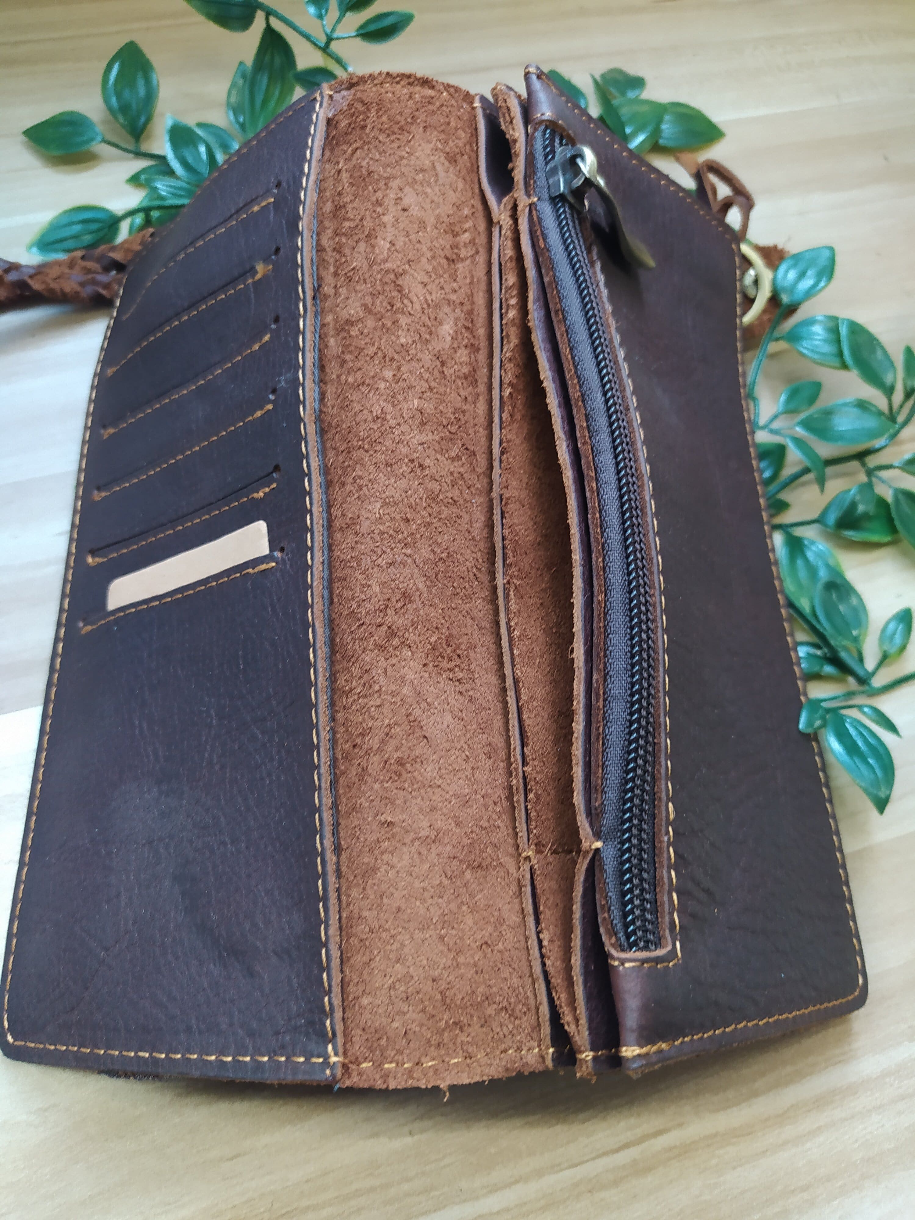 HANDMADE LEATHER LONG WALLET with strap (Free Shipping)