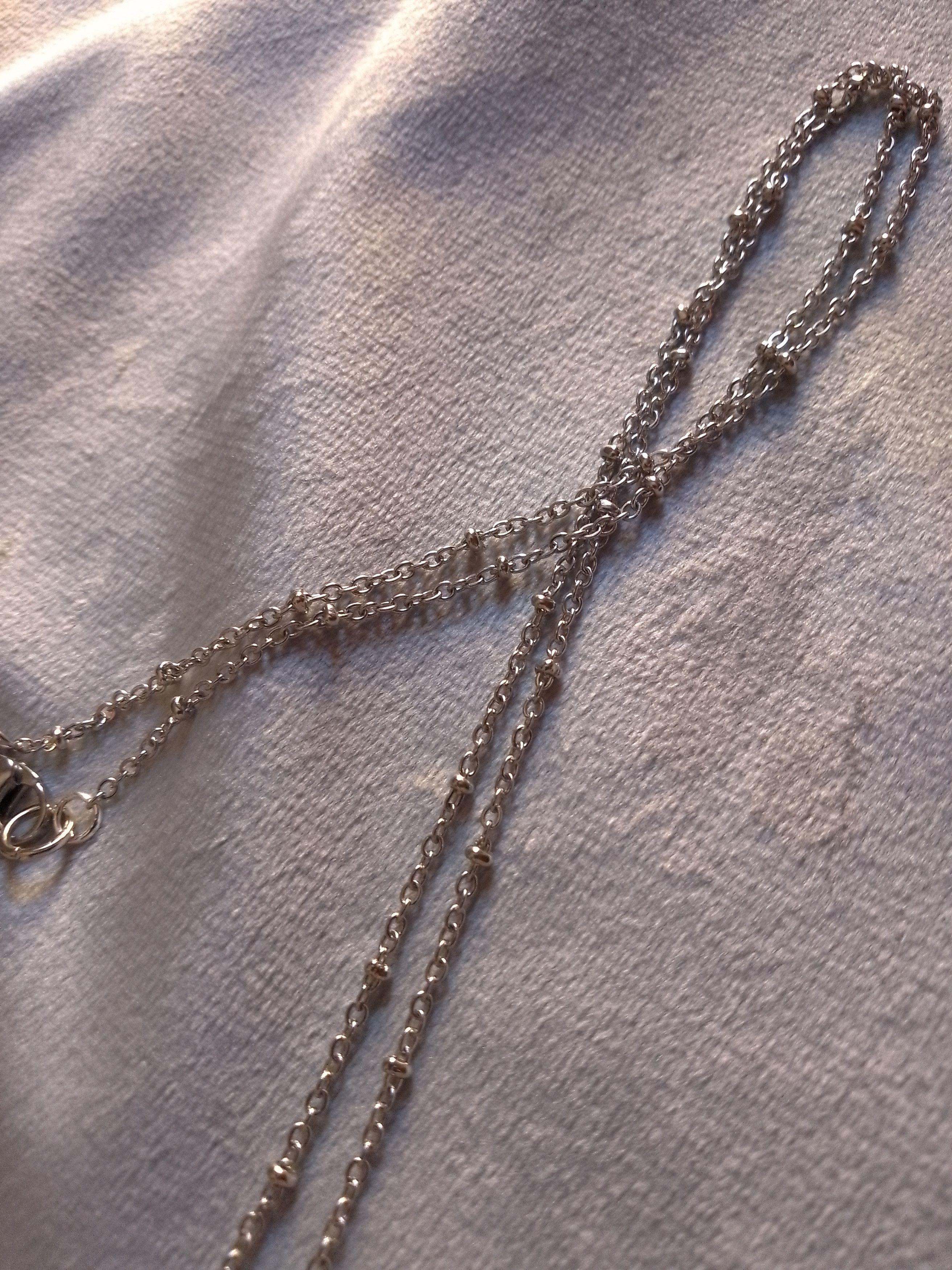 Handmade Long Necklace Rhodium plated. Blue Agate gemstone pendant Size ONE SIZE - 8 Thumbnail