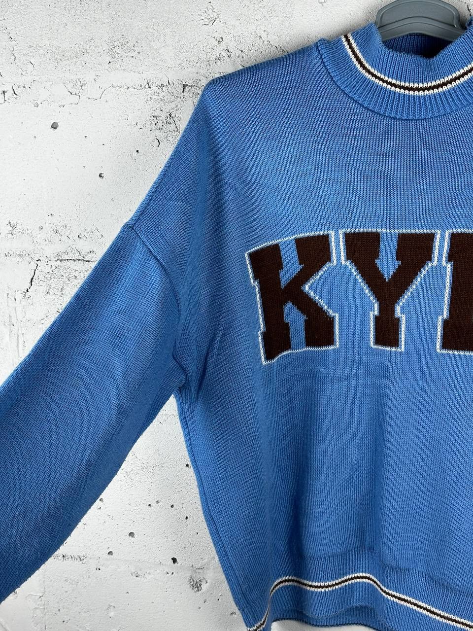 Designer Oversized Knitted KYIV Made In Ukraine Sweater Blue Size US L / EU 52-54 / 3 - 7 Thumbnail