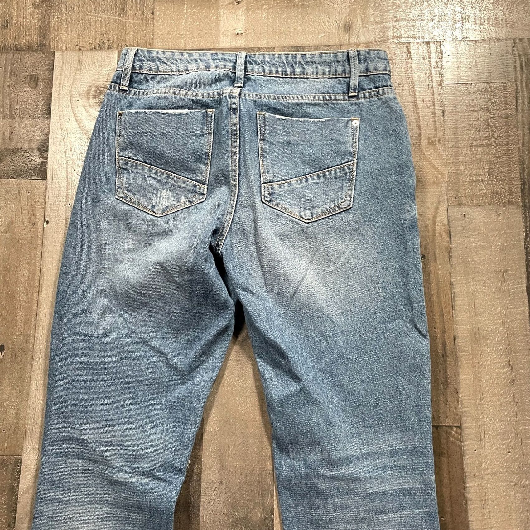 Vintage JustFab Jeans Womens 26 Mid-Rise Skinny Distressed Cuffed Rinse Blue Denim Size 26" / US 2 / IT 38 - 5 Thumbnail