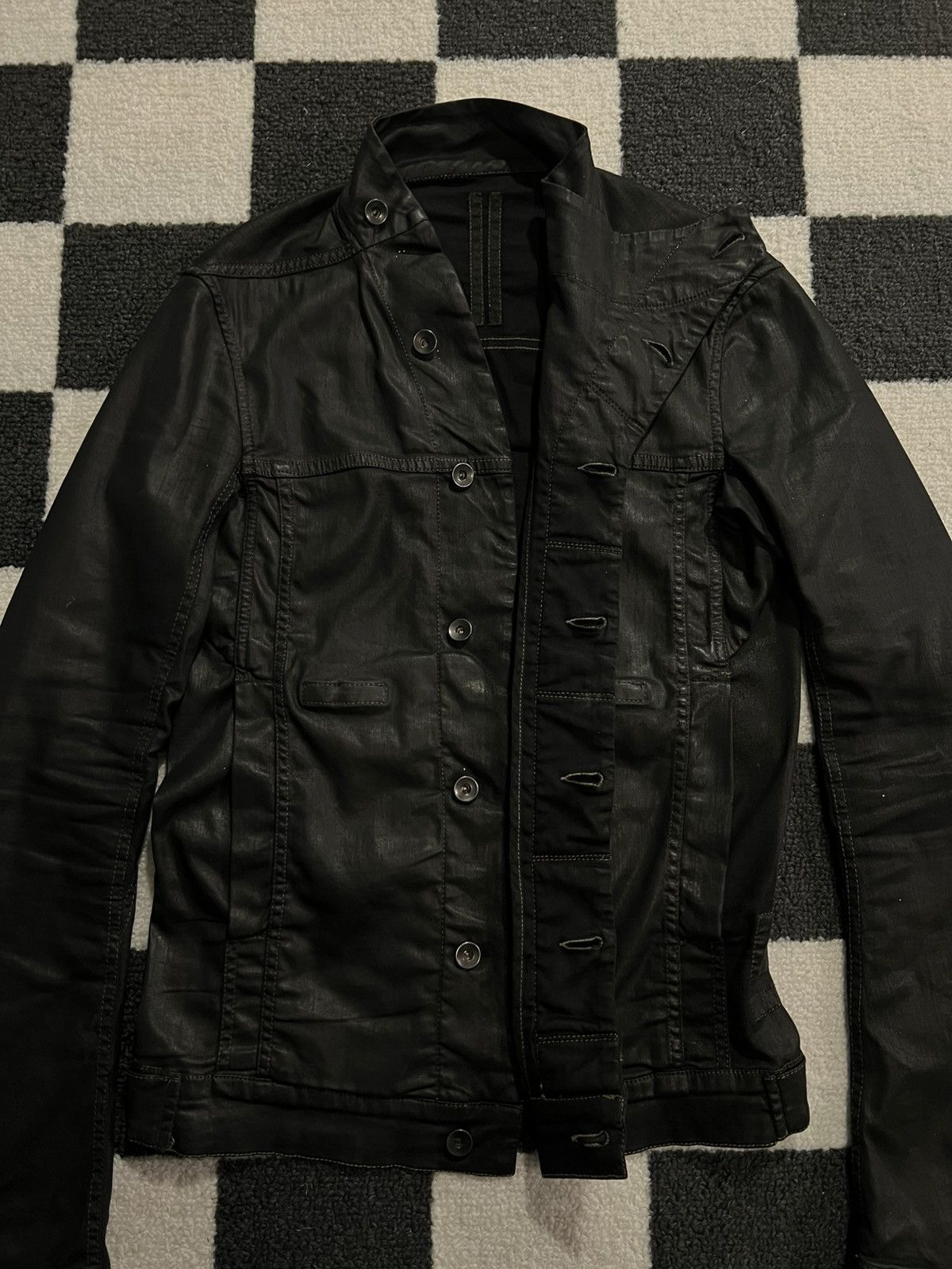 Rick Owens × Rick Owens Drkshdw Rick Owens Black Waxed Slave Asymetrical Jacket Size US S / EU 44-46 / 1 - 3 Thumbnail