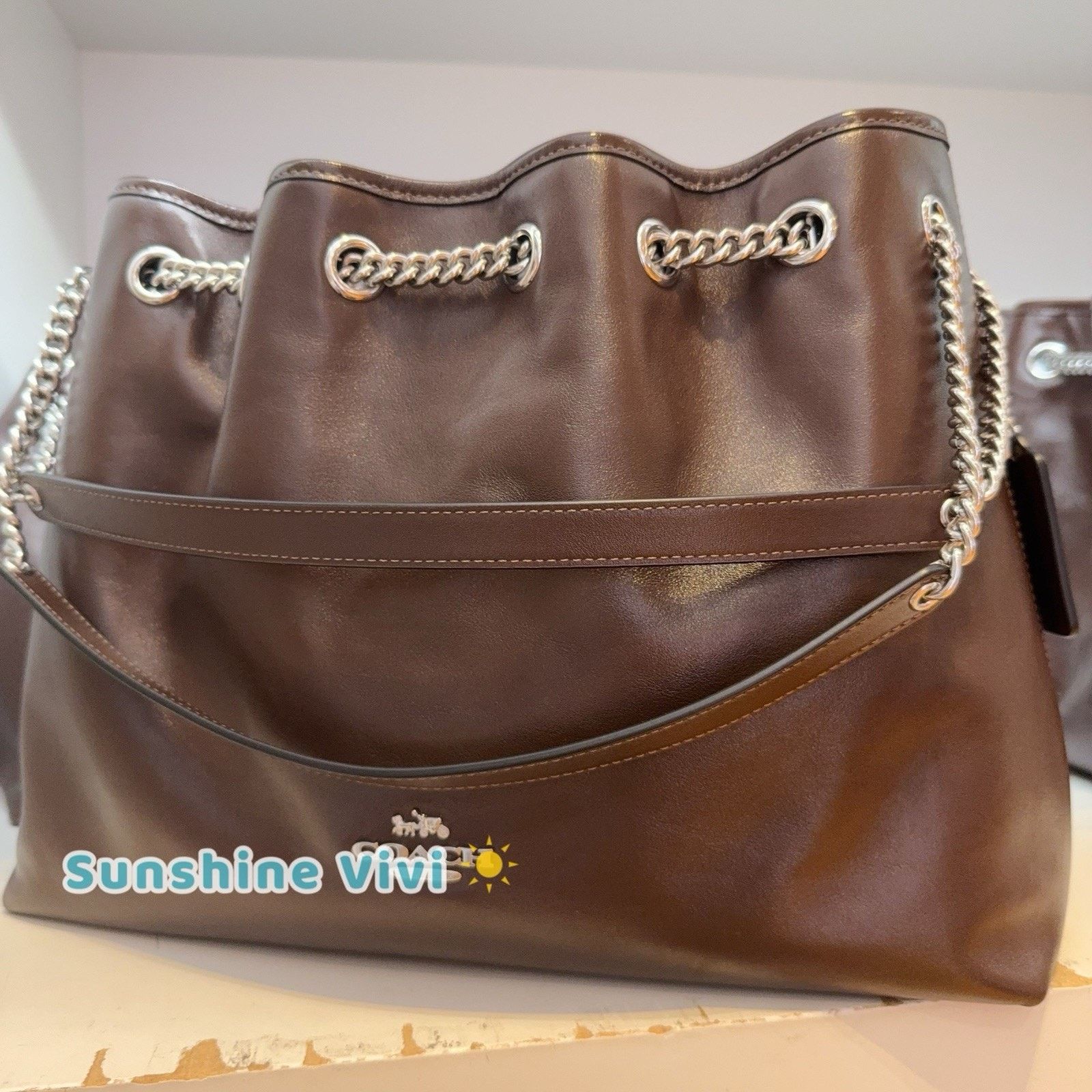 Coach NWT COACH CCZ79 Evelyn Shoulder Bag Leather Silver/Maple Size ONE SIZE - 5 Thumbnail