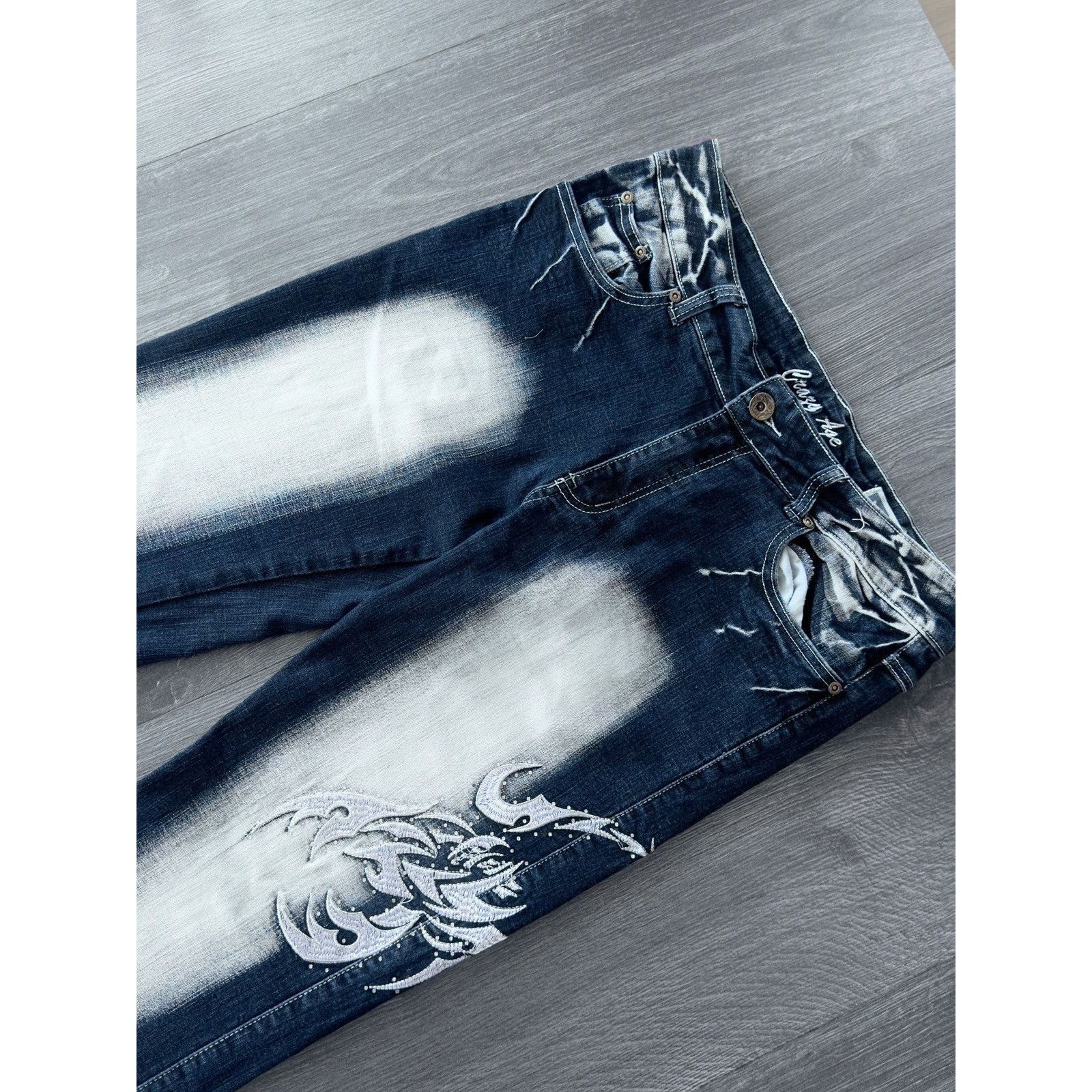 Japanese Brand Y2K Vintage Crazy Age Graphic Flared Jean Size 32" / US 10 / IT 46 - 2 Thumbnail