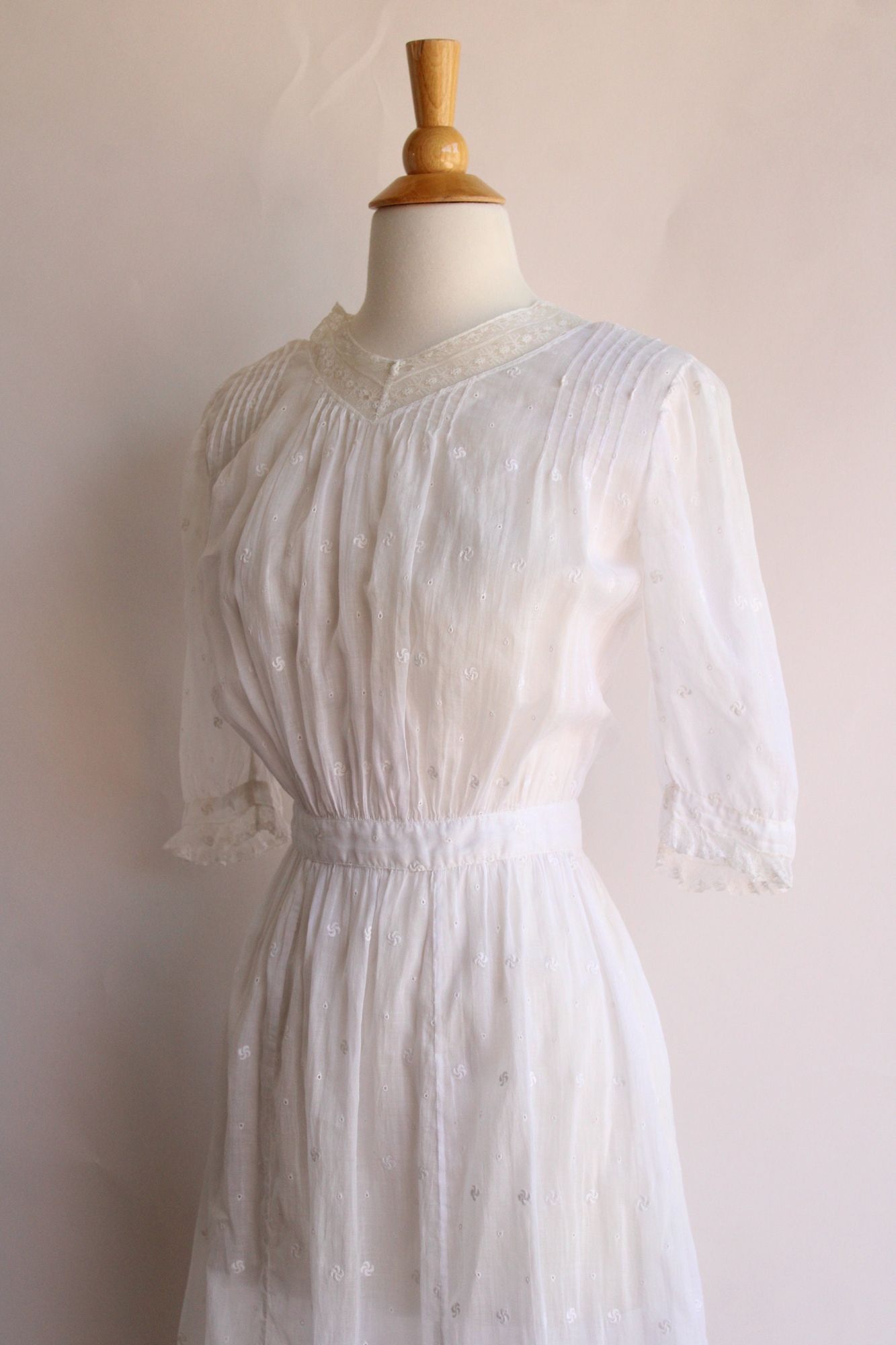 Vintage Vintage Antique 1900s 1910s Dress, Edwardian White Cotton An Size XS / US 0-2 / IT 36-38 - 6 Thumbnail