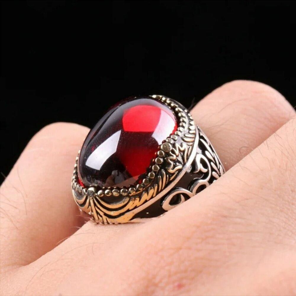 Designer Men's Vintage Turkish Crown Red Two Tone Ring - Size 11 Size ONE SIZE - 3 Thumbnail