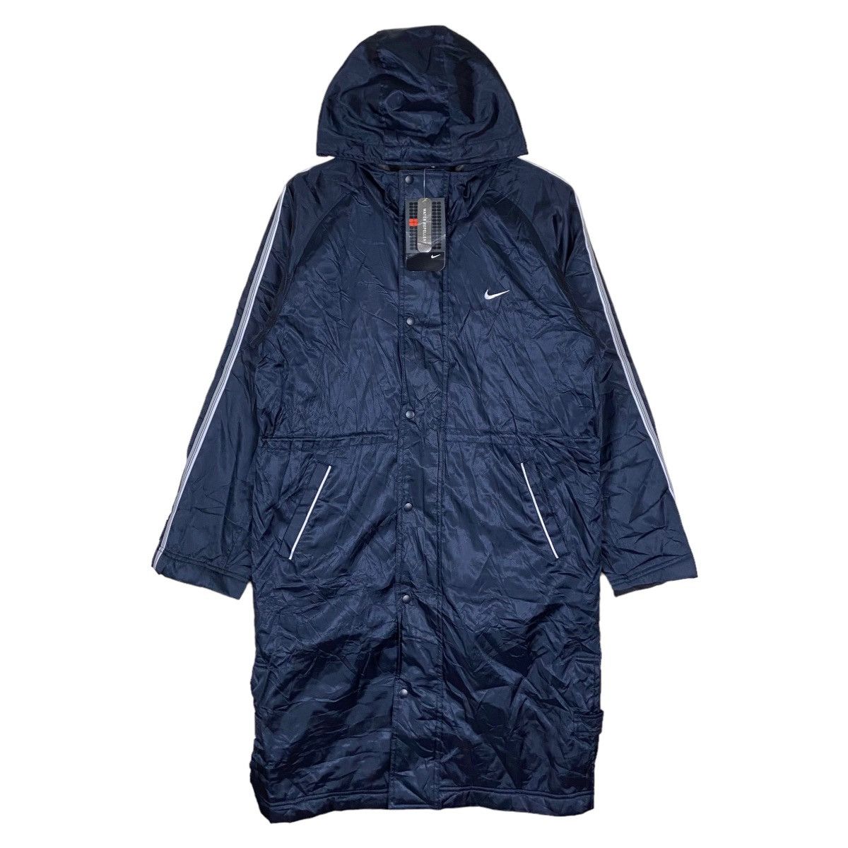 image of Nike Mini And Big Logo Snap Button Full Zipper Hoodie Long in Navy, Men's (Size Medium)