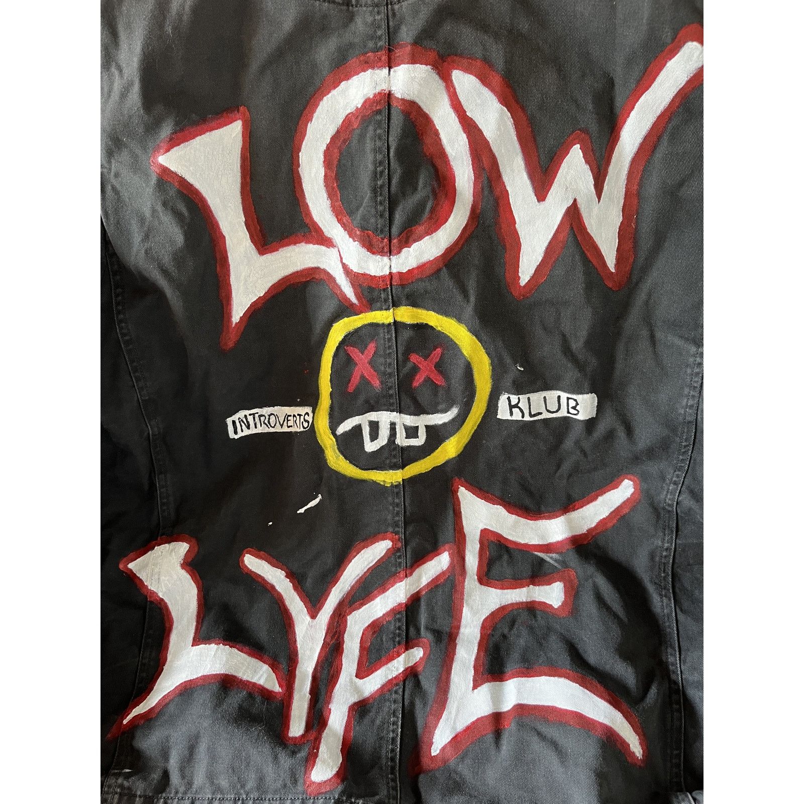 Faded Glory Custom Painted LOW LYFE INTROVERTS CLUB Black Denim Jacket Size US M / EU 48-50 / 2 - 5 Thumbnail