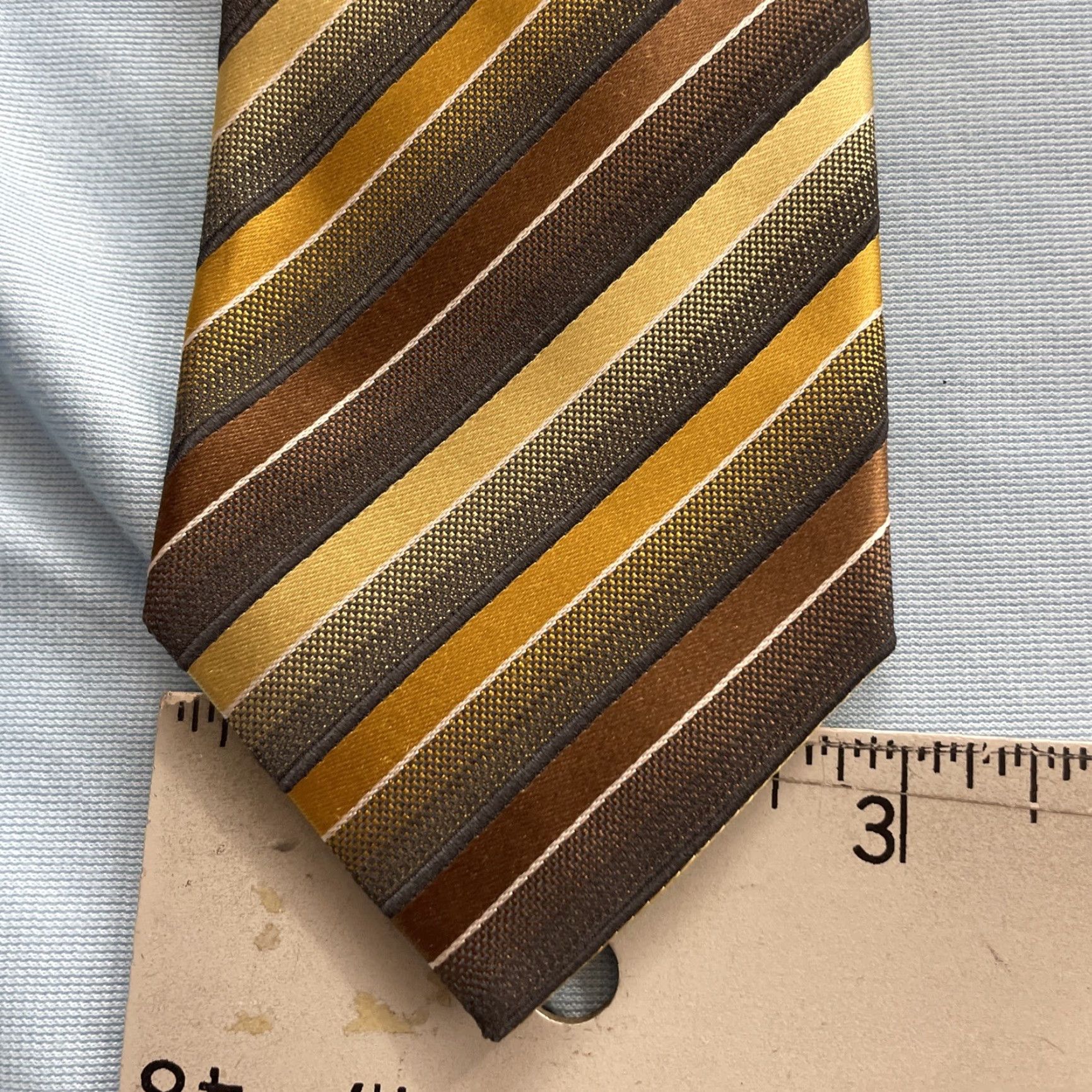 Alfani VINTAGE Alfani Tie Stripe Silk Western Repp 3x59 Brown Yellow Gold Mens Tie Size ONE SIZE - 6 Thumbnail