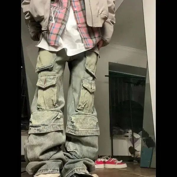 Japanese Brand × Jean × Vintage Retro yellow mud-dyed washed distressed multi-pocket jeans Size US 32 / EU 48 - 3 Thumbnail