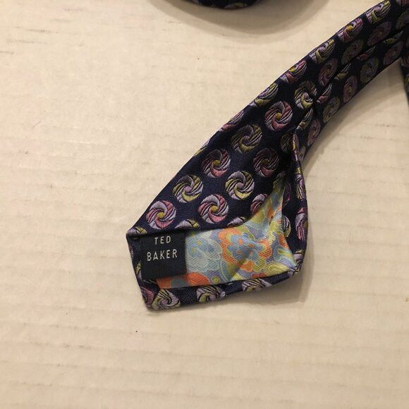 Ted Baker Ted Baker men's new navy 100%silk tie 3 1/2" X 60 1/4" Size ONE SIZE - 4 Thumbnail