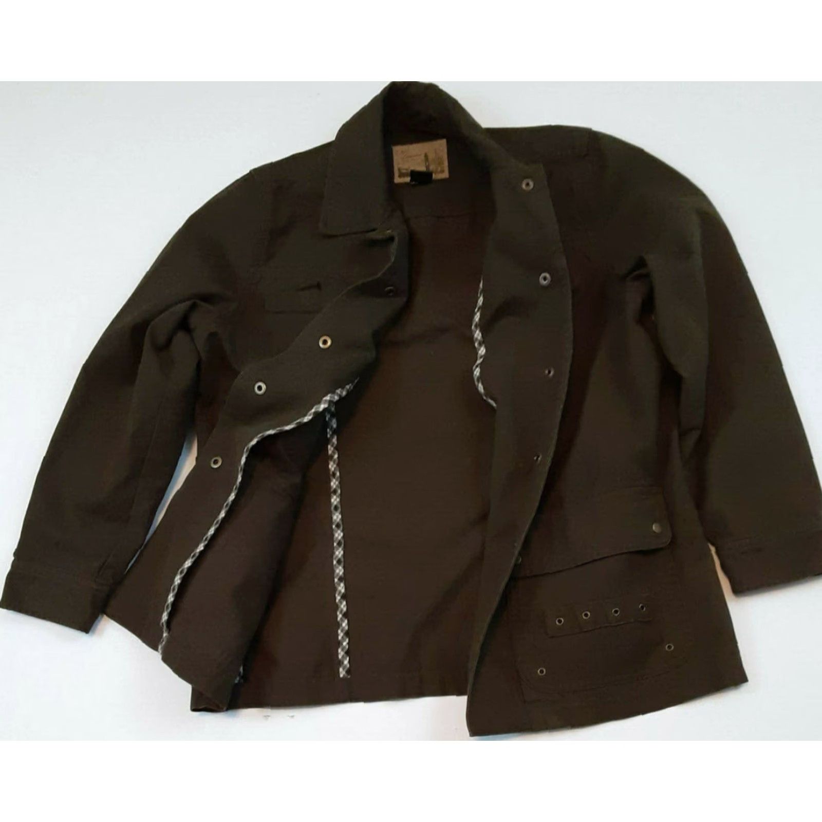 Ralph Lauren VINTAGE Lauren Ralph Lauren Womans Utility Jacket PM size Green Canvas 27in long Long Sleeve Button Zippers Outdoors Fish Pattern Size M / US 6-8 / IT 42-44 - 3 Thumbnail