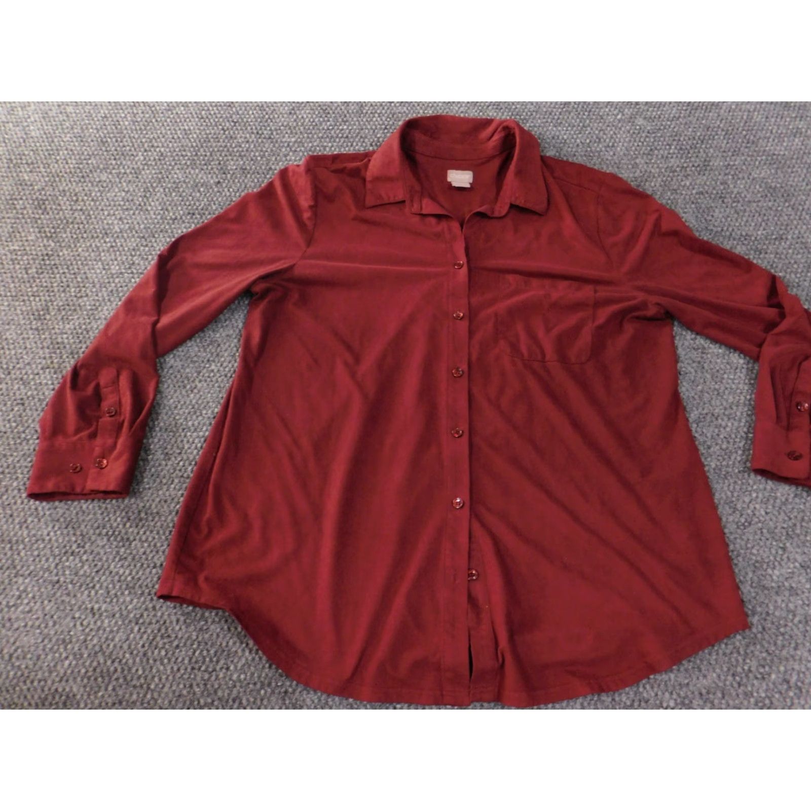 Vintage Chicos Button-Up Shirt Women Red 2 Long Sleeve Round Neck Pockets Cotton woven Casual Basic Vintage No Size XS / US 0-2 / IT 36-38 - 3 Thumbnail