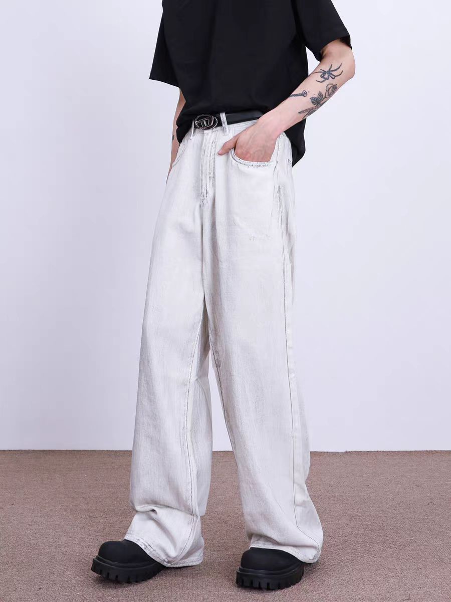 Japanese Brand × Jean Distressed white baggy straight-leg jeans Size US 30 / EU 46 - 2 Thumbnail