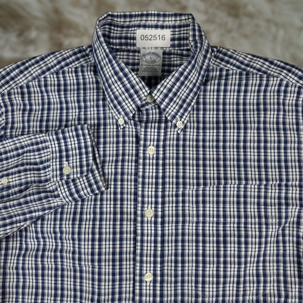 Brooks Brothers BROOKS BROTHERS Shirt Mens Large Blue Plaid Button-Up Long Sleeve Casual Dressy Subtle Modern Preppy Men’s Shirt - Regular Fit Size US L / EU 52-54 / 3 - 1 Thumbnail