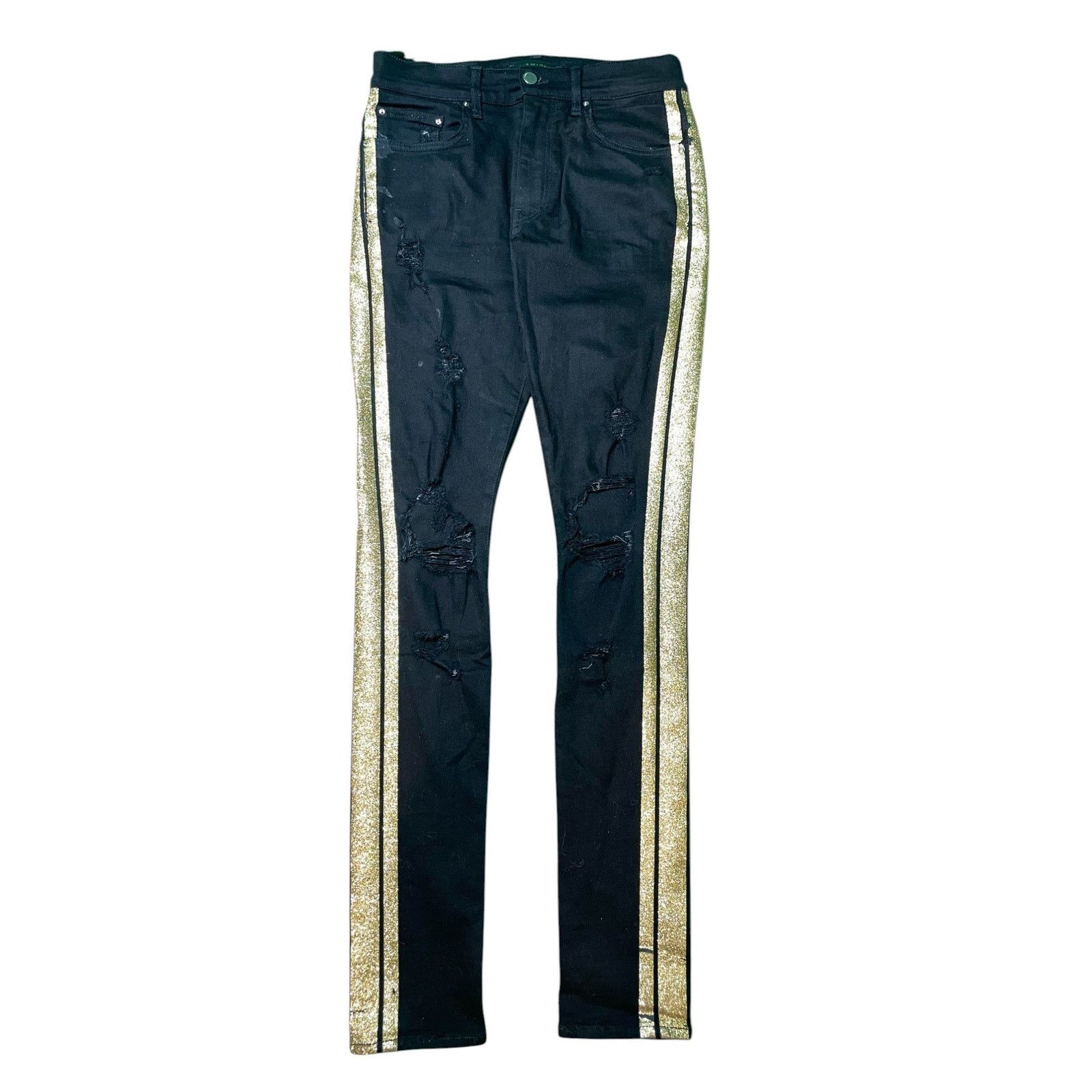 Amiri Amiri Thrasher Gold Stripe Black Jeans Size US 30 / EU 46 - 1 Thumbnail