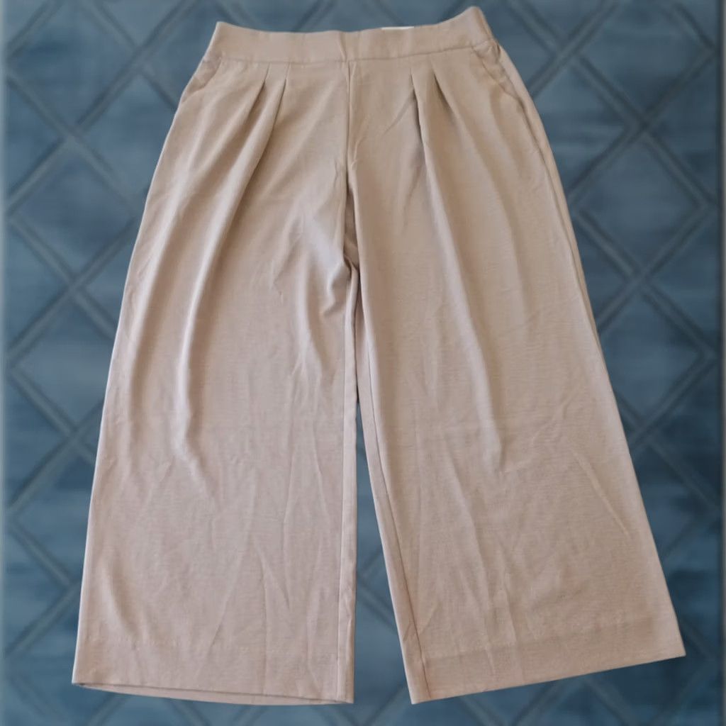 Nine West Nine West Ankle Pants Womens XL Beige Wide-Leg Pleated Pull On Size 40" / US 18 - 1 Thumbnail