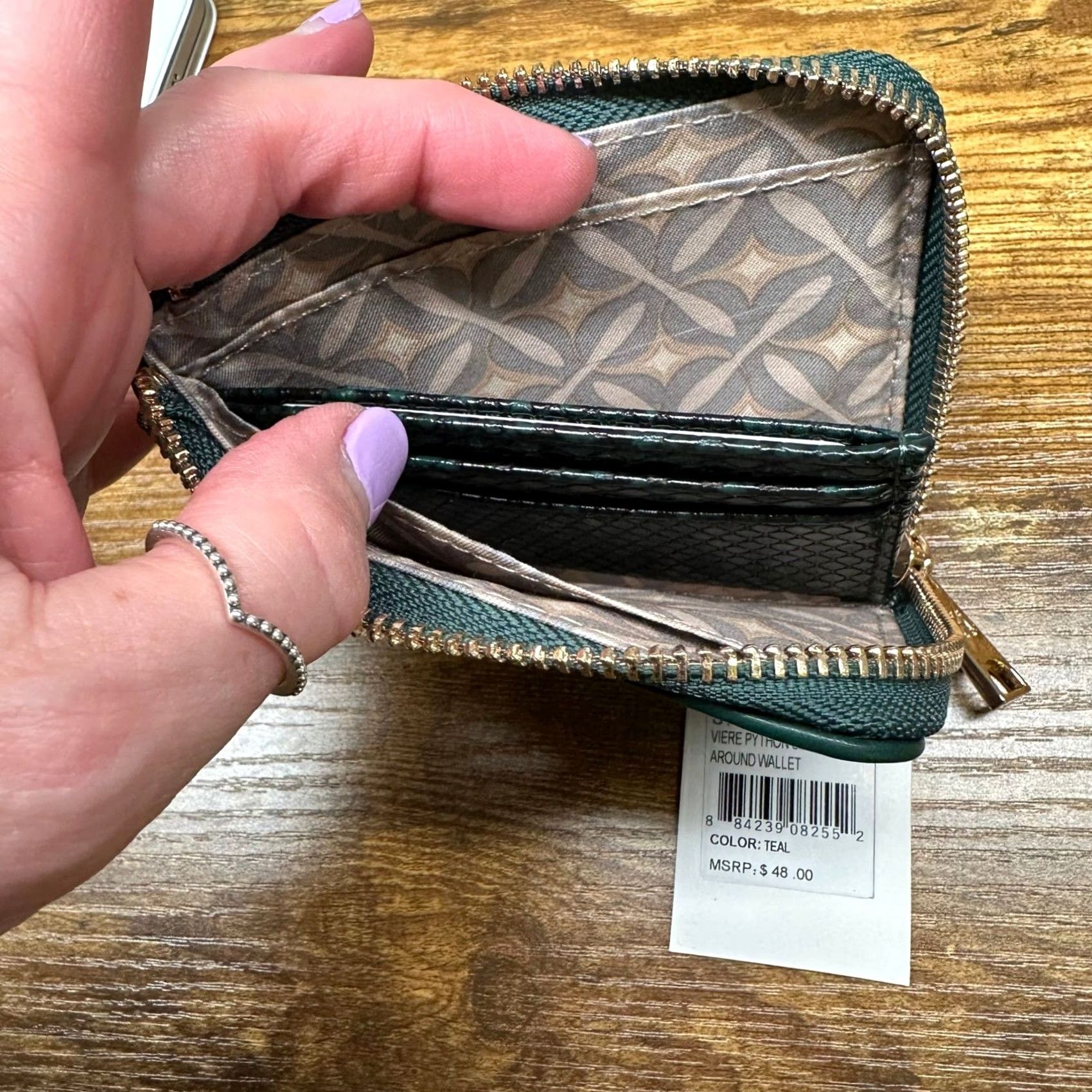 Christian Lacroix CXL Christian Lacroix Viere Python Smooth Zip-Around Wallet Teal Green Women Size ONE SIZE - 6 Thumbnail