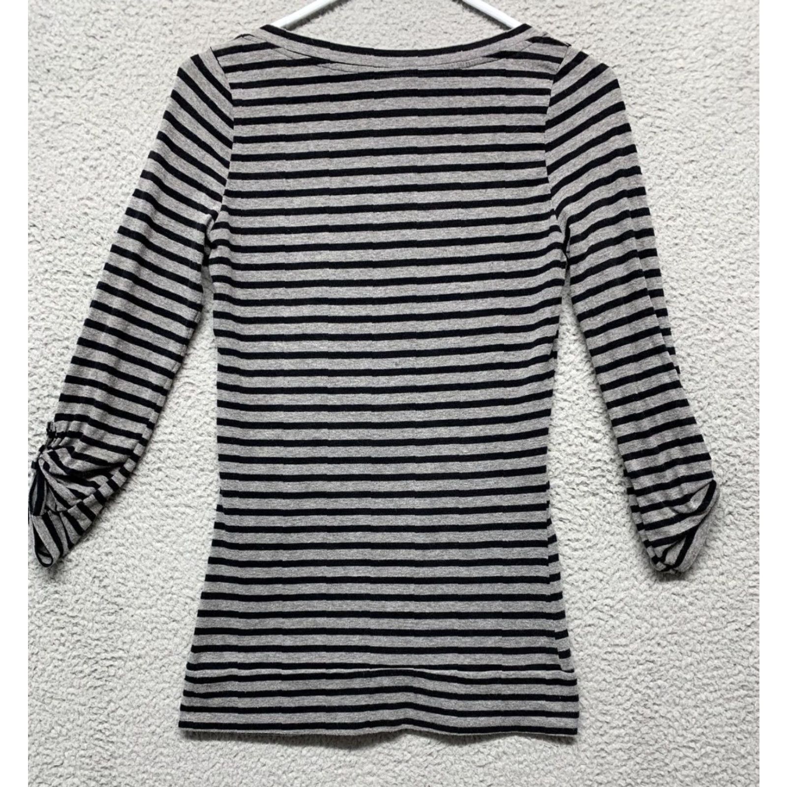 Vintage POOF Women’s Top Size M Gray Black Full Length Sleeves Button Stretch Knit Blended Fabric Long Sleeve Tee Womens Size M / US 6-8 / IT 42-44 - 4 Thumbnail