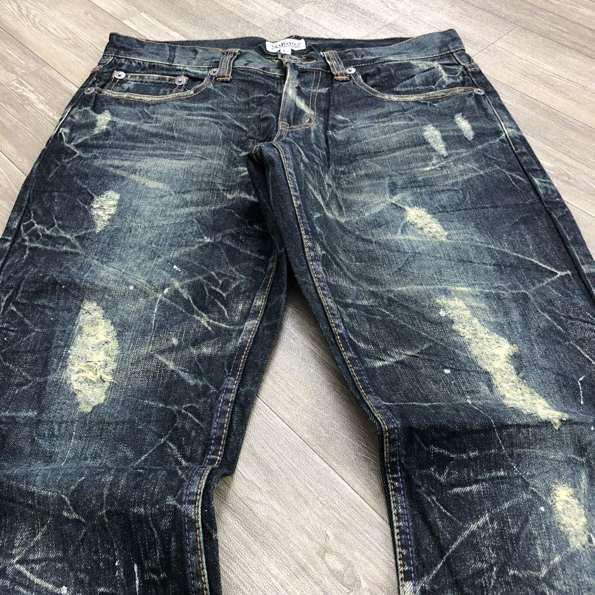 If Six Was Nine 2000s Nylaus Distressed Punk Bondage Bootcut Flared Jeans Size US 31 - 16 Thumbnail