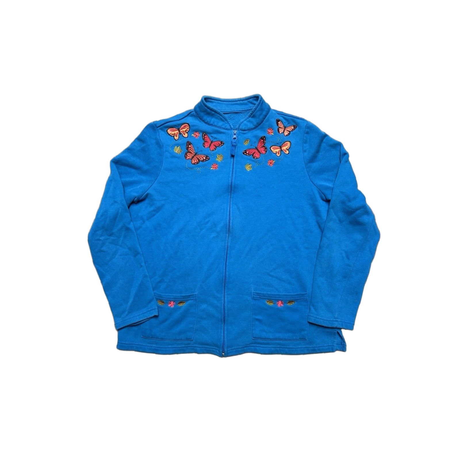 Vintage VINTAGE Animal Sweatshirt Cardigan Women Large Blue Butterfly Flowers Full Zip Woman L Regular Size Size L / US 10 / IT 46 - 1 Thumbnail