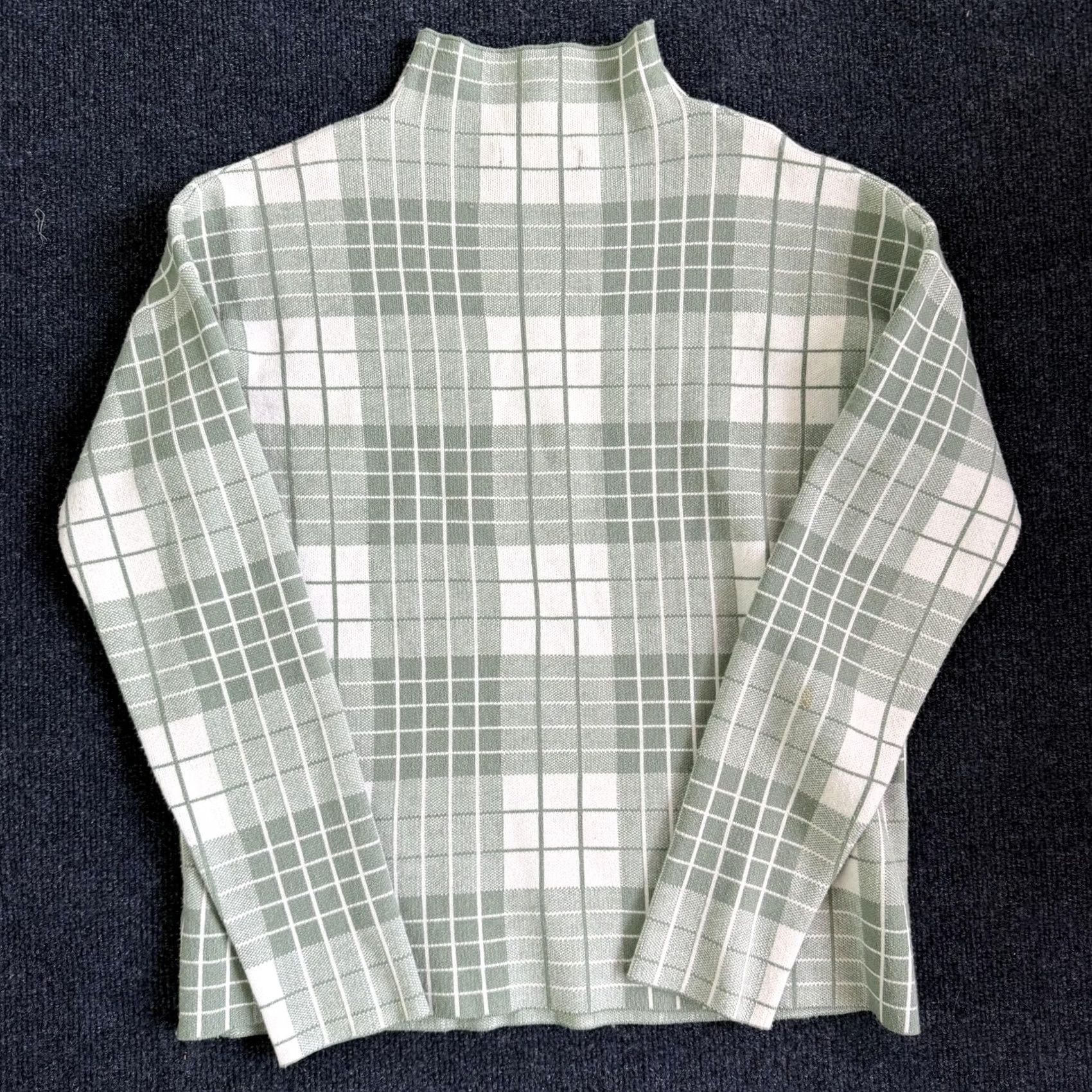 Vintage Tahari Sweater Womens Medium Green Mock Neck Check Knit Pullover Long Sleeve Size M / US 6-8 / IT 42-44 - 4 Thumbnail
