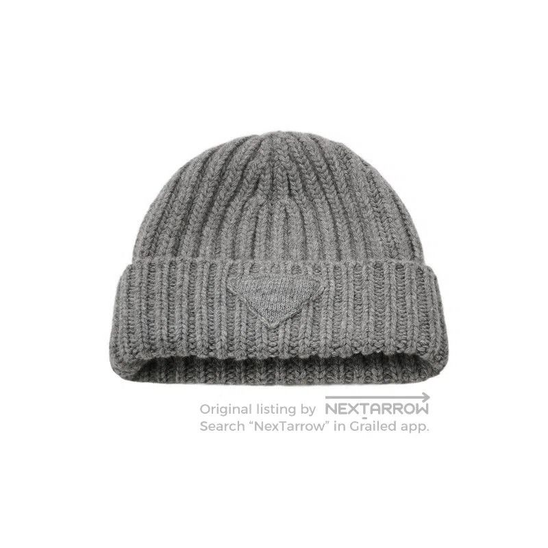 Prada Prada Triangle Logo Gray Beanie Hat. Size ONE SIZE - 1 Thumbnail