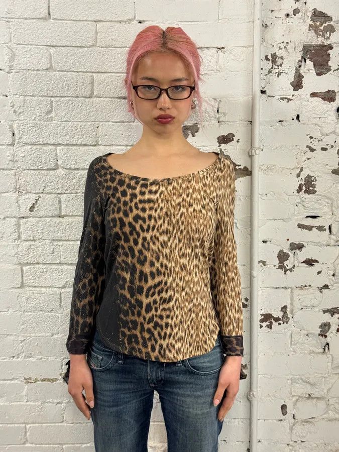 Roberto Cavalli 2000s Roberto Cavalli Leopard Silk Longsleeve T-Shirt Size S / US 4 / IT 40 - 2 Thumbnail