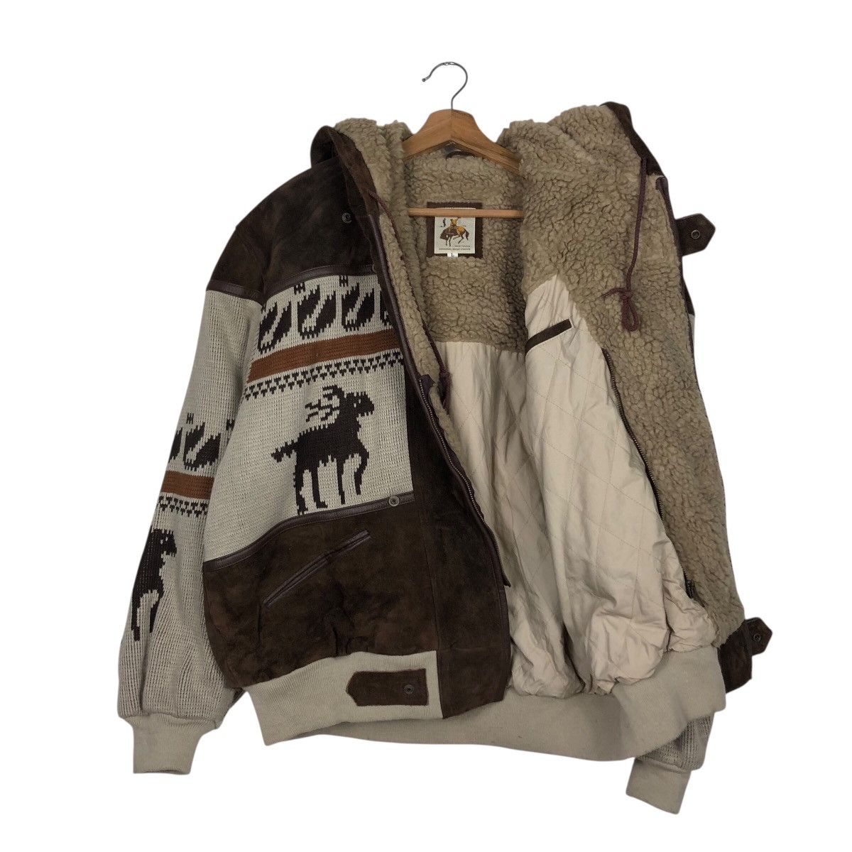 Japanese Brand Vtg ALLIX Cowboy Fleece-Lined Jacket Heavy Suede Paneling Size US L / EU 52-54 / 3 - 13 Thumbnail