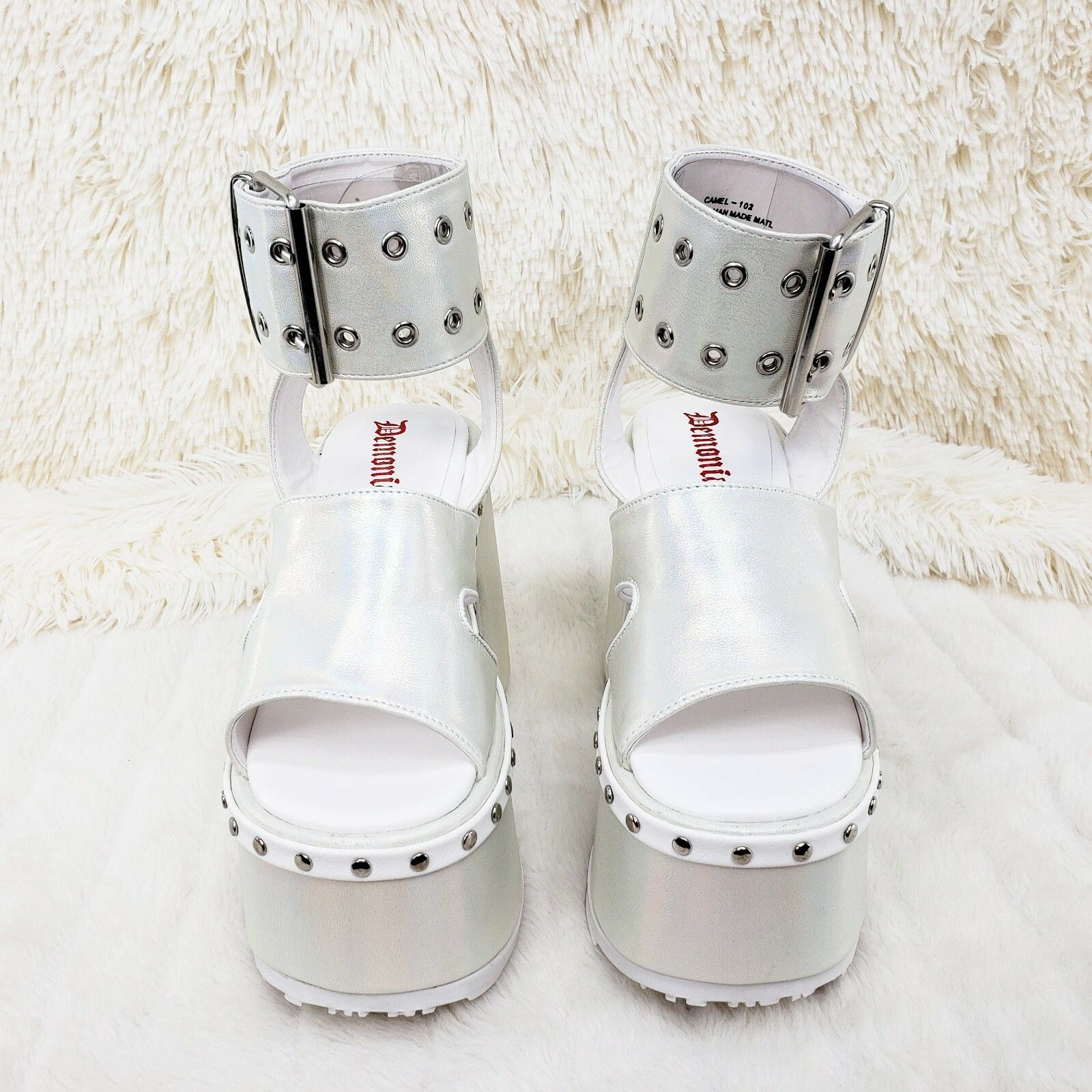 Other DEMONIA Camel 102 Stacked White Pearl Platform Sandals Goth Size US 8 / IT 38 - 6 Thumbnail