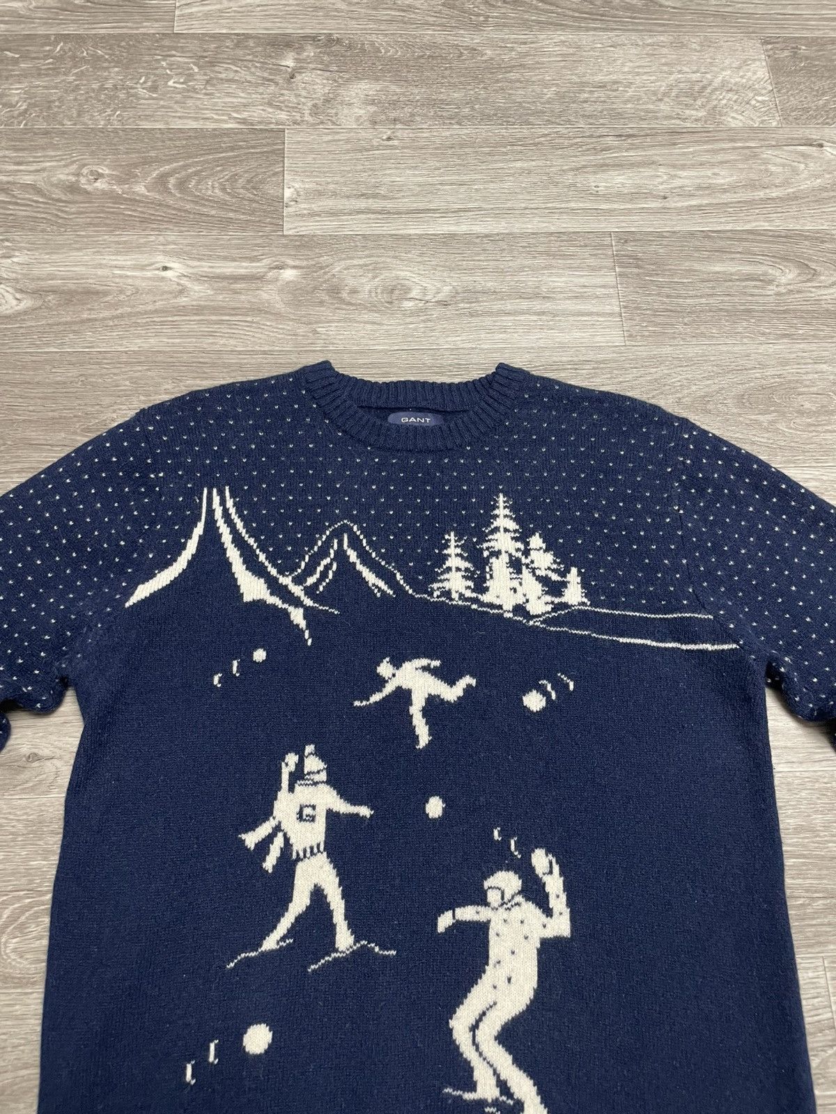 Gant GANT Wool Sweater Snow Scene Vintage Winter Knit Navy Size US XL / EU 56 / 4 - 2 Thumbnail
