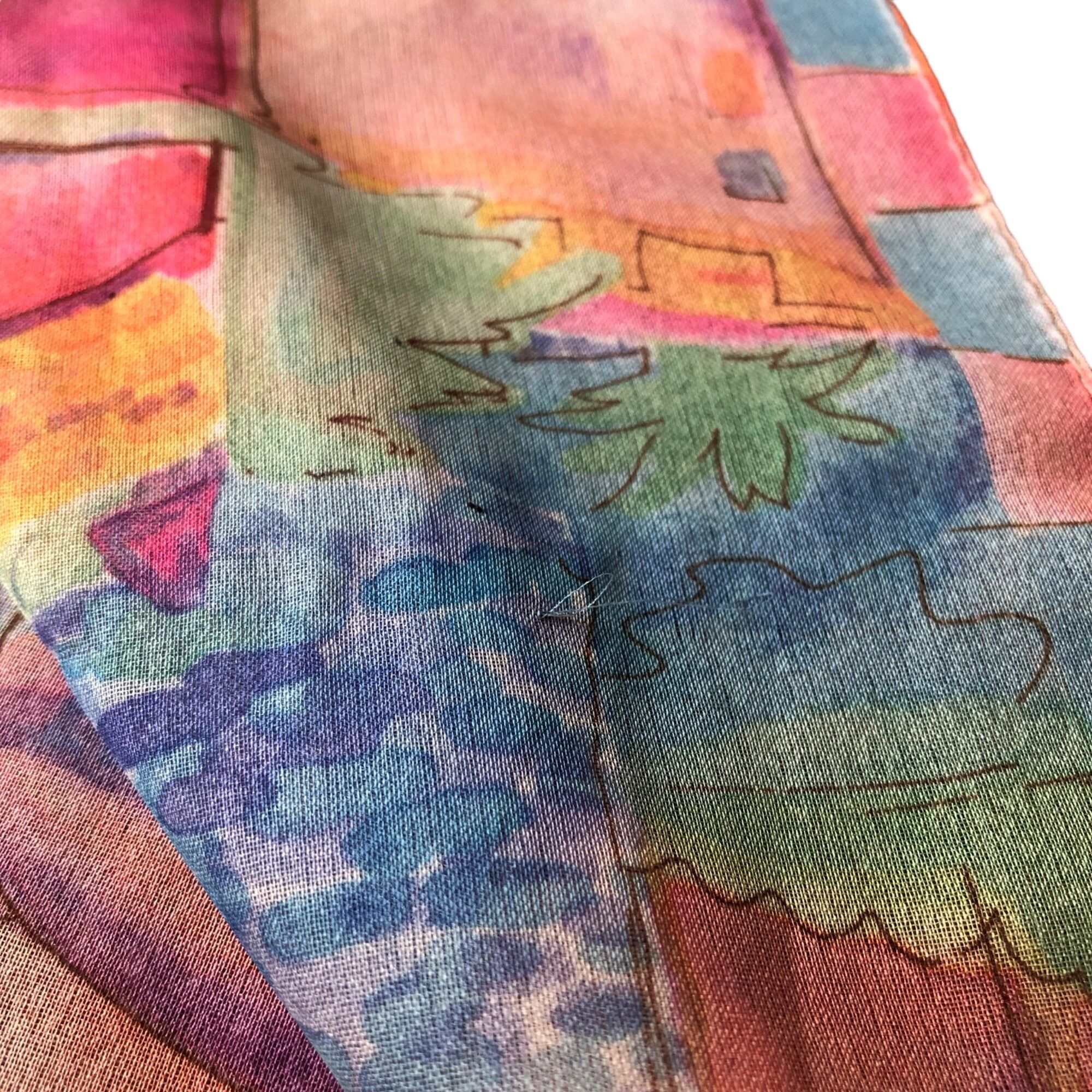 Vintage Vintage Basha Pastel Abstract Scenic Print Polyester Scarf Size ONE SIZE - 4 Thumbnail