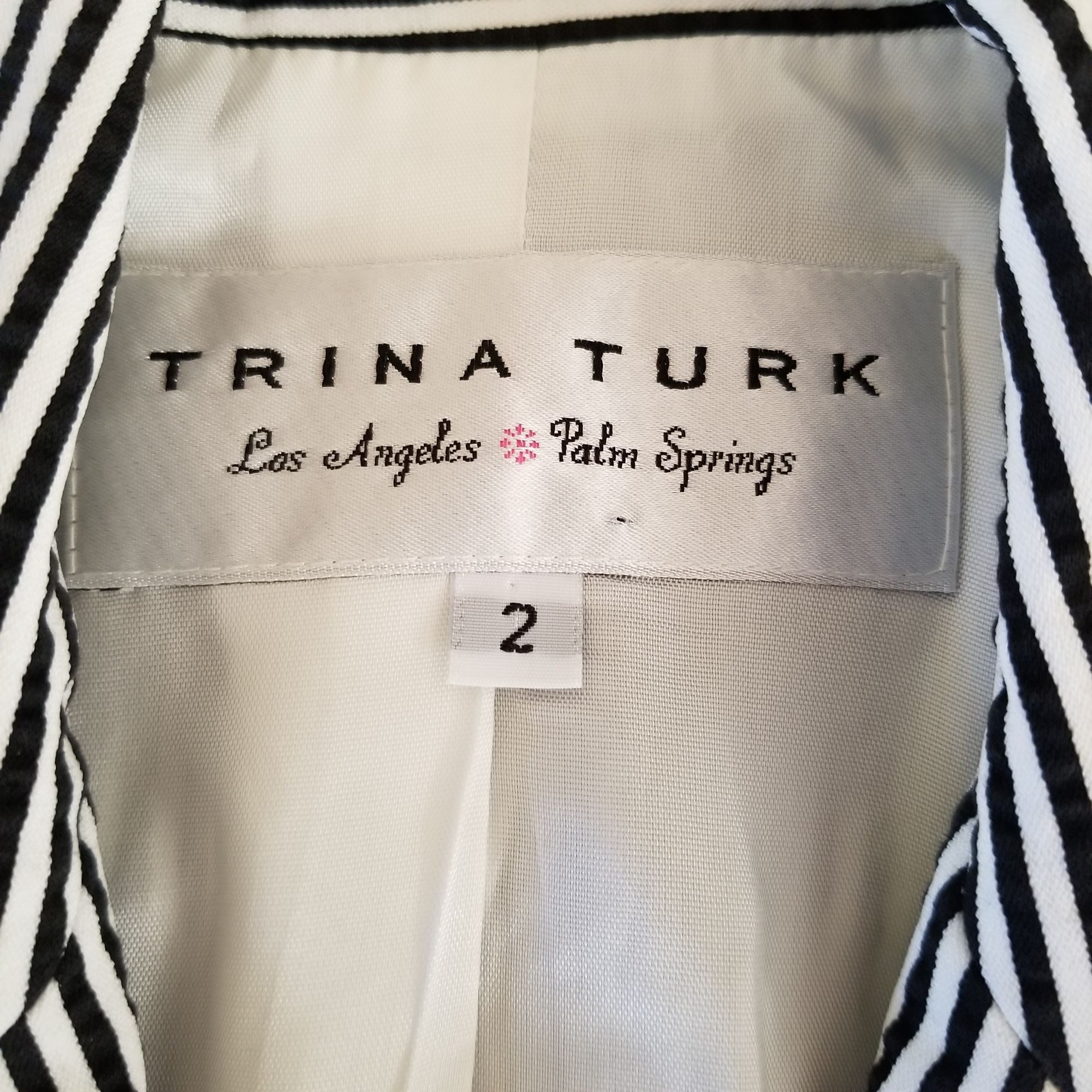 Trina Turk Trina Turk 2 Black White Stripe Seersucker Blazer Jacket Twe Size XS / US 0-2 / IT 36-38 - 2 Thumbnail