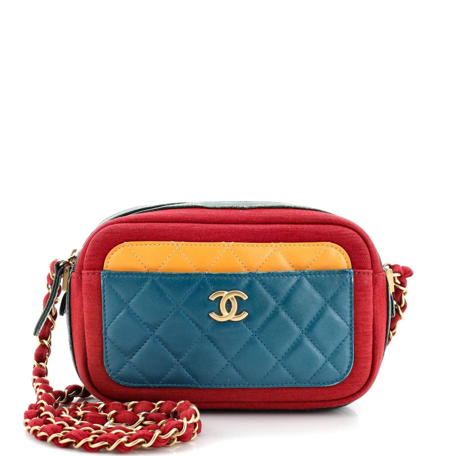image of Chanel Paris-Hamburg Camera Case Quilted Lambskin With Jersey Mini, Women's
