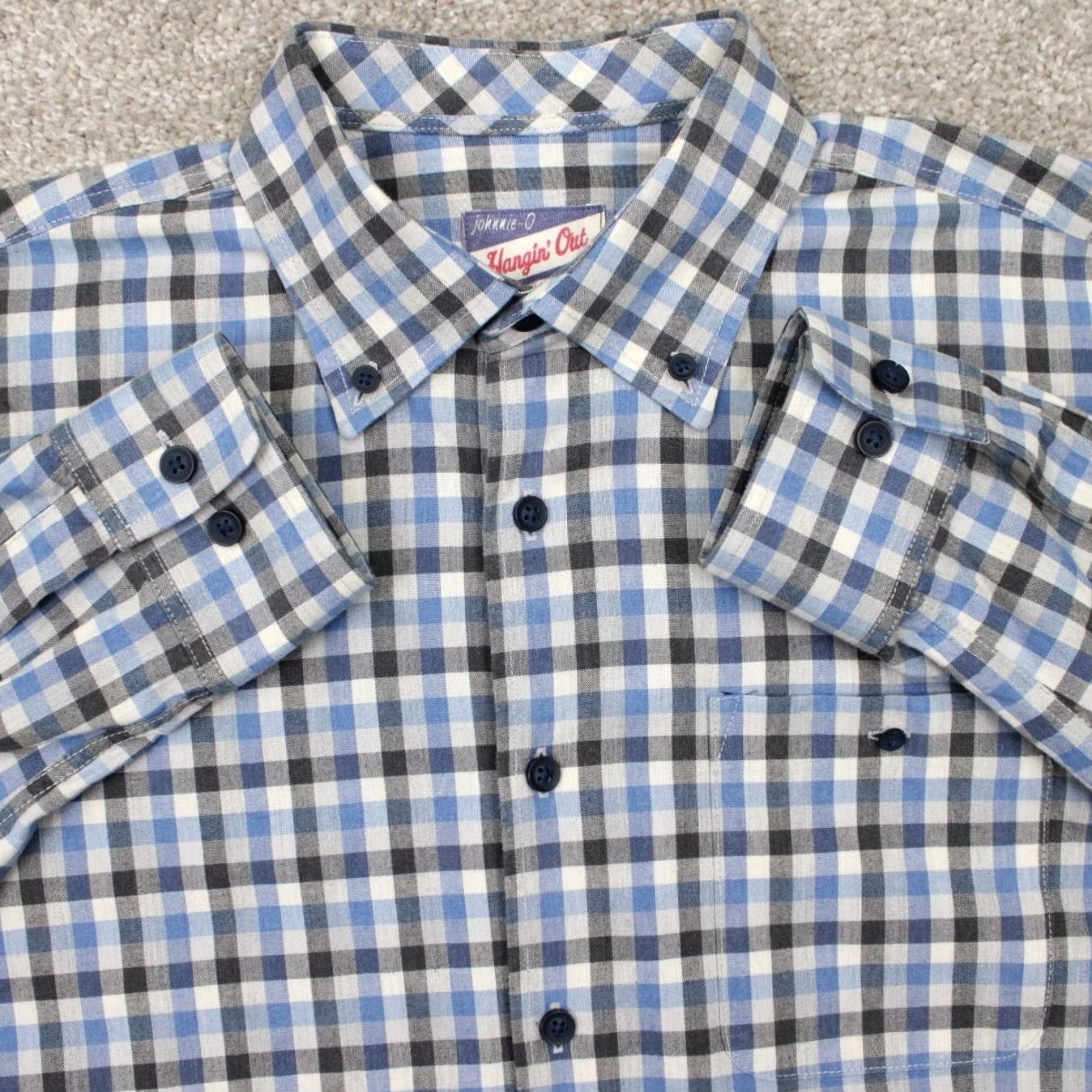 johnnie-O johnnie-O Shirt Adult Medium Blue/White/Black Plaid Button-Down Long Sleeve Cotton L/S Shirt Mens Medium Plaid Button-Up Size US M / EU 48-50 / 2 - 2 Thumbnail