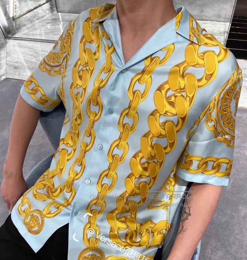 Versace Versace Men's short-sleeved silk shirt Size US L / EU 52-54 / 3 - 8 Thumbnail