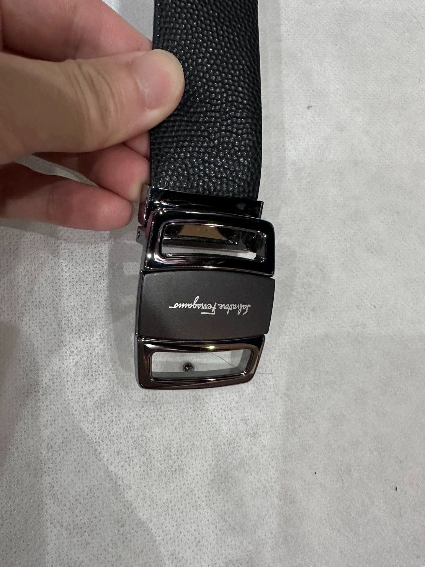 Salvatore Ferragamo Ferragamo Black/Brown Caviar Square Buckle Belt 3.4cm 105cm Size ONE SIZE - 2 Thumbnail