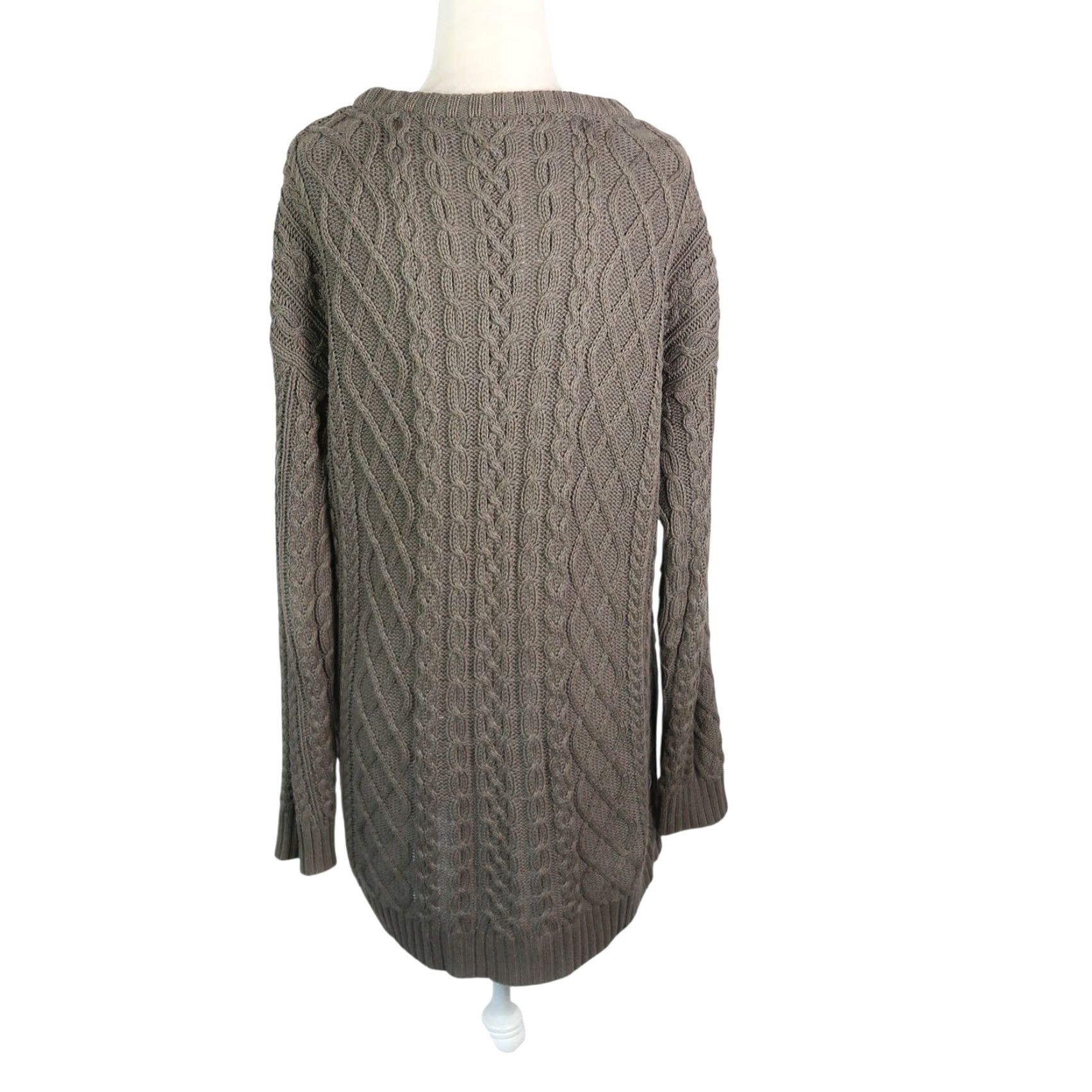 Olive VINTAGE Margaret O’Leary Olive Green 100% Cotton Cable Knit Tunic Sweater Side Zip S Womens Pullover Long Sleeve Knitted Casual 28" Length Size S / US 4 / IT 40 - 4 Thumbnail
