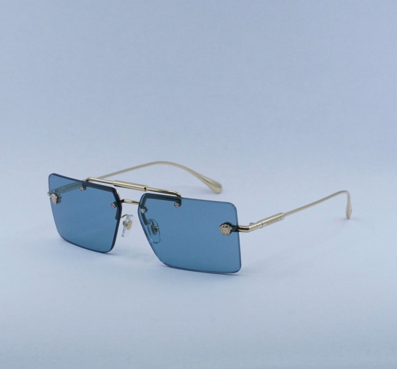 Versace Versace VE2245 Gold & Blue Shield Sunglasses Medusa Detail Size ONE SIZE - 4 Thumbnail