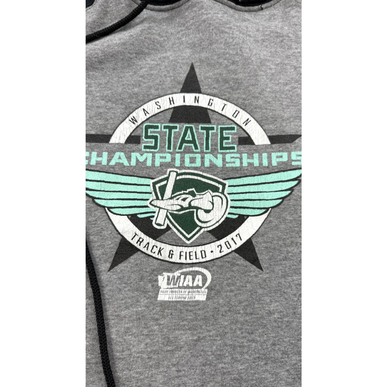 Russell Athletic VINTAGE Russell Athletic Hoodie Mens Large Gray Washington State Championships Track Field 2017 Graphic Print Pockets Mens Size US L / EU 52-54 / 3 - 5 Thumbnail