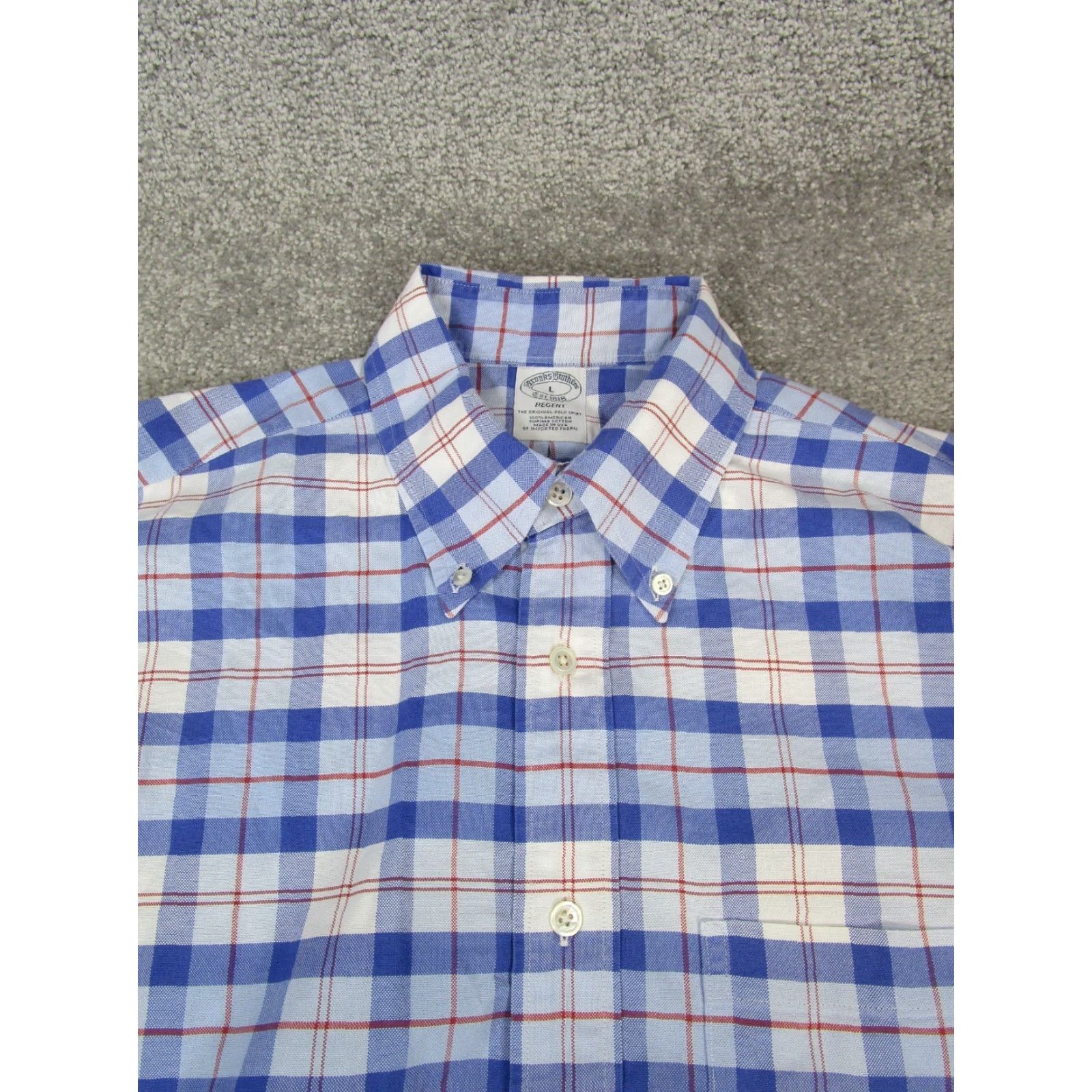 Brooks Brothers VINTAGE Brooks Brothers Polo Shirt Mens Large Blue Plaid Supima Cotton Long Sleeve Golf Rugby Size US L / EU 52-54 / 3 - 2 Thumbnail