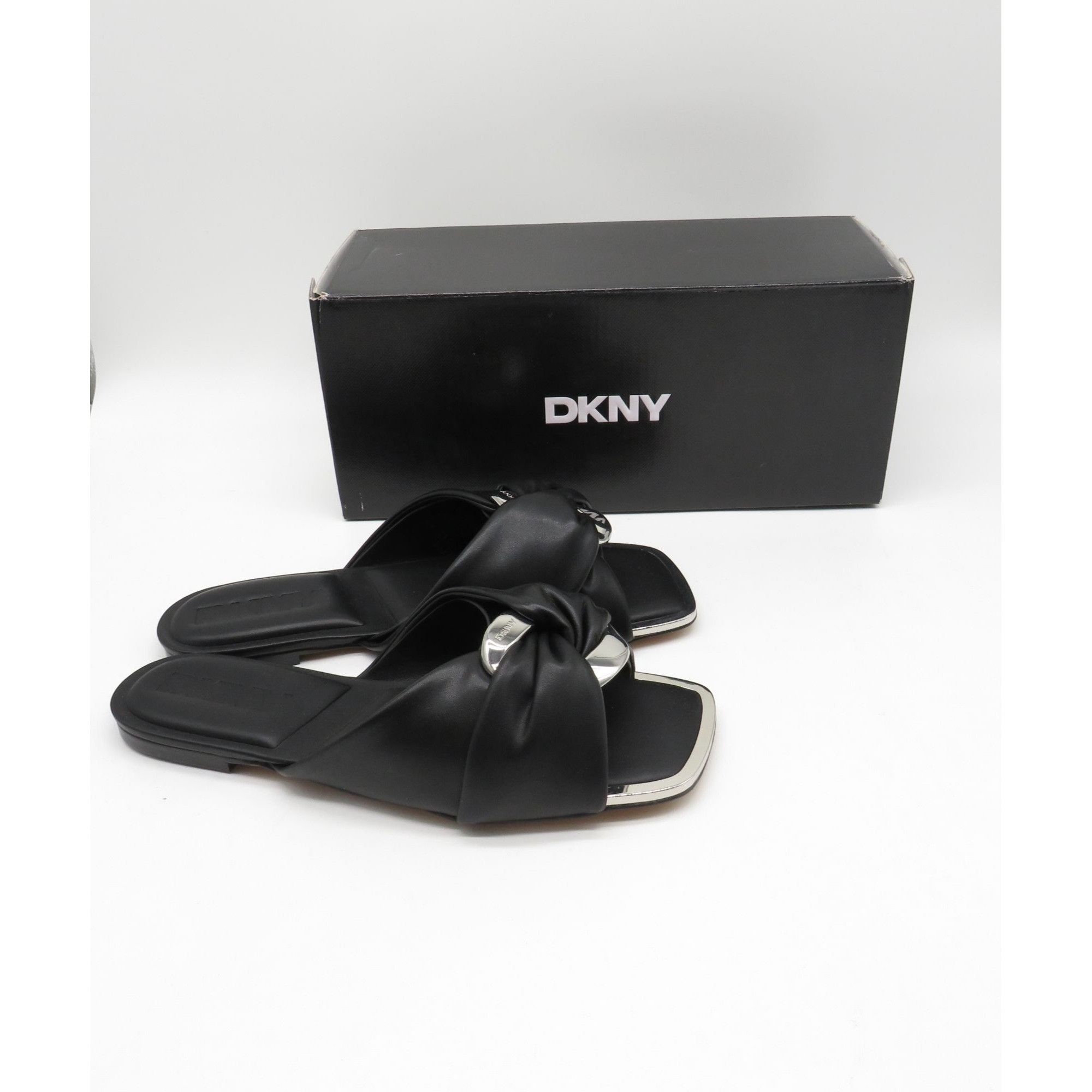 DKNY Dkny Doretta Black Faux Leather Flat Peep Toe Slide Sandals Size US 6 / IT 36 - 1 Thumbnail