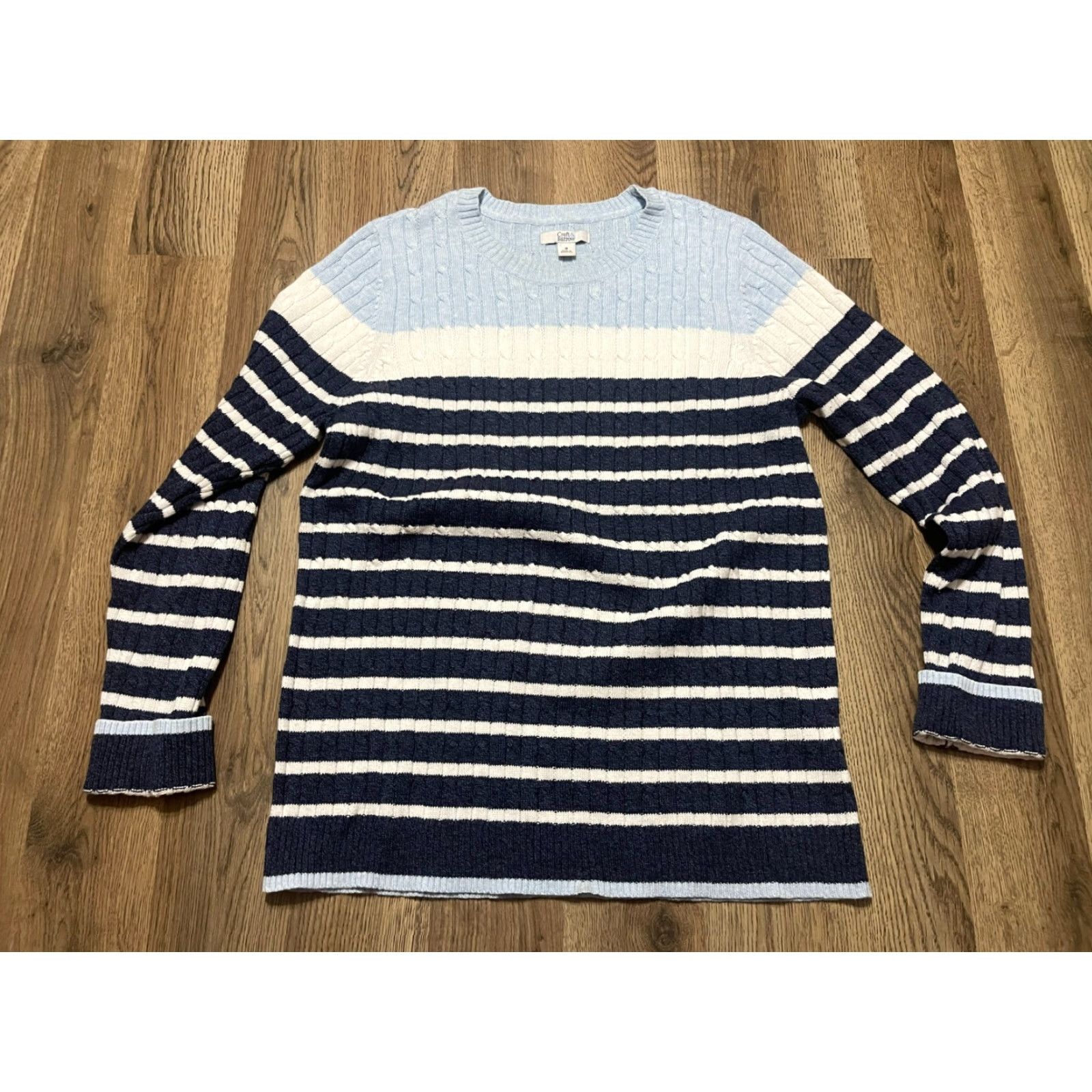 Croft & Barrow Croft & Barrow Sweater Women’s Size M Blue White Striped Pullover Crew Neck Long Sleeve Casual Size M / US 6-8 / IT 42-44 - 2 Thumbnail