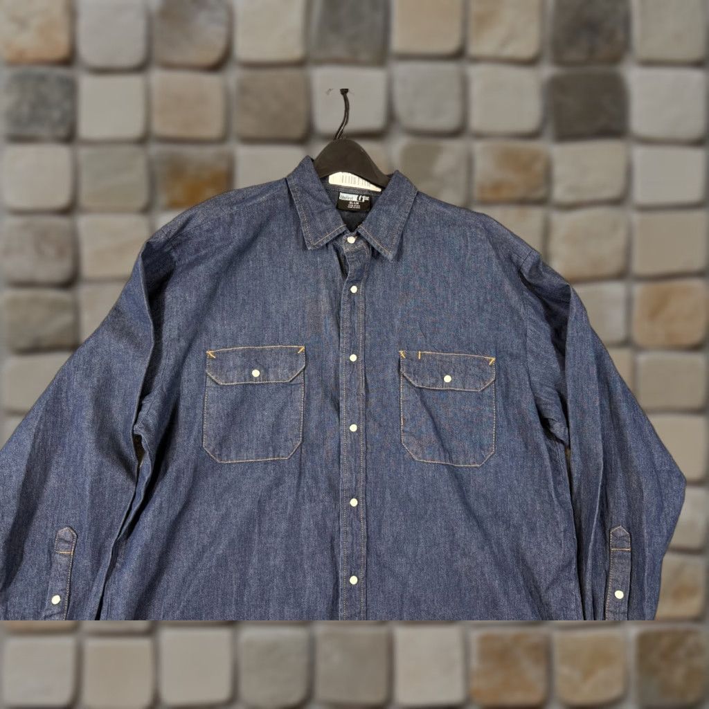 Denime UniFirst Western Shirt Mens XLT Blue Denim Pearl Snap Flap Pockets Long Sleeve Size US XL / EU 56 / 4 - 1 Thumbnail