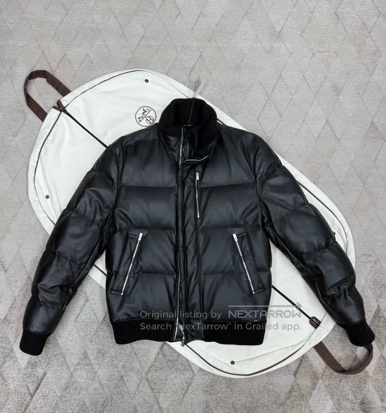 Hermes Showpiece Pilot Leather Down Jacket Lamb Fur Clas