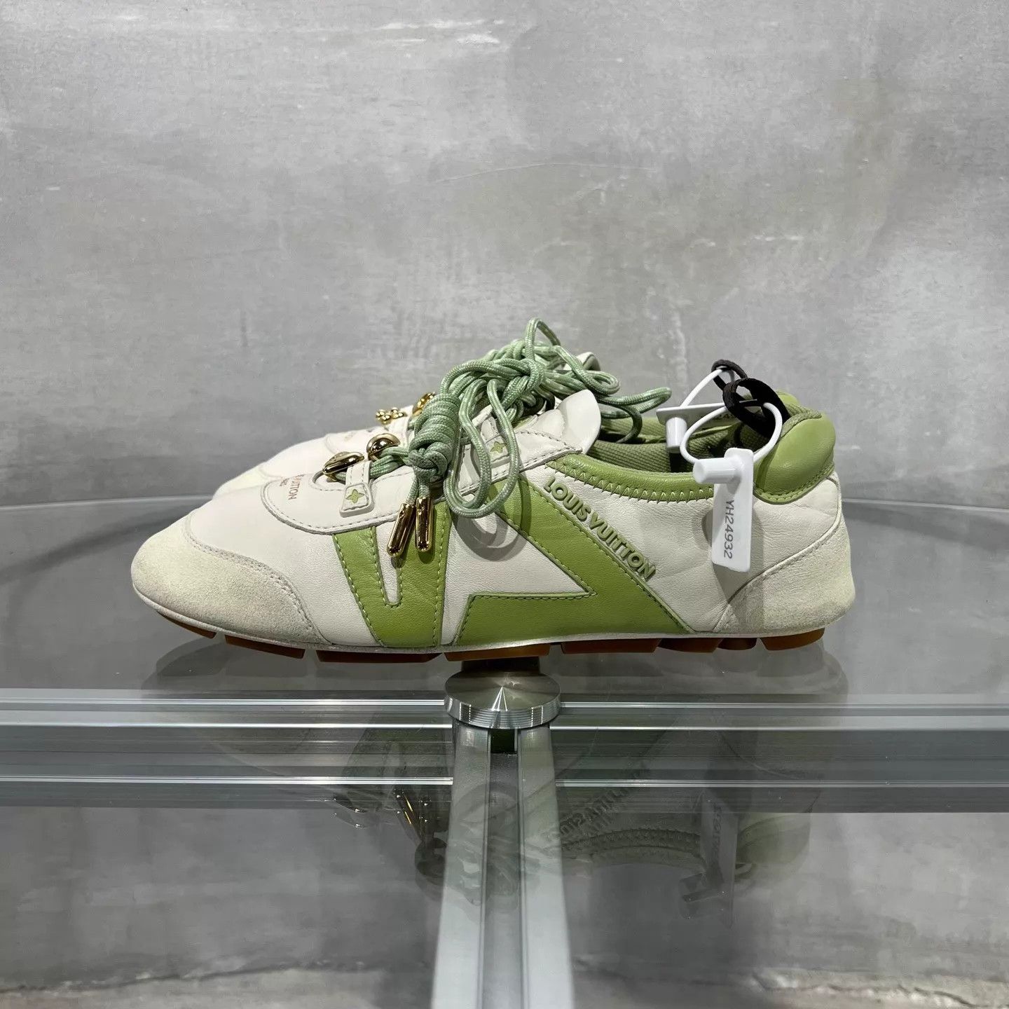 Louis Vuitton LV Ballerine Trainer White Green UK4 38 Box Size US 7.5 / IT 37.5 - 3 Thumbnail