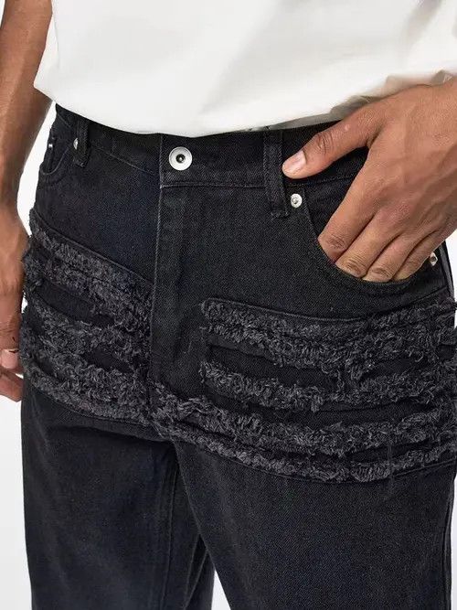 VIBE High street hip hop style fringe ripped micro baggy jeans Size US 32 / EU 48 - 4 Thumbnail