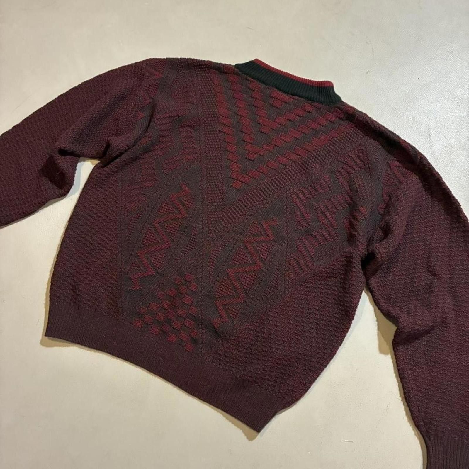 Sears Vintage 80s Geometric Knit Red Black Wool Sweater Size US L / EU 52-54 / 3 - 5 Thumbnail