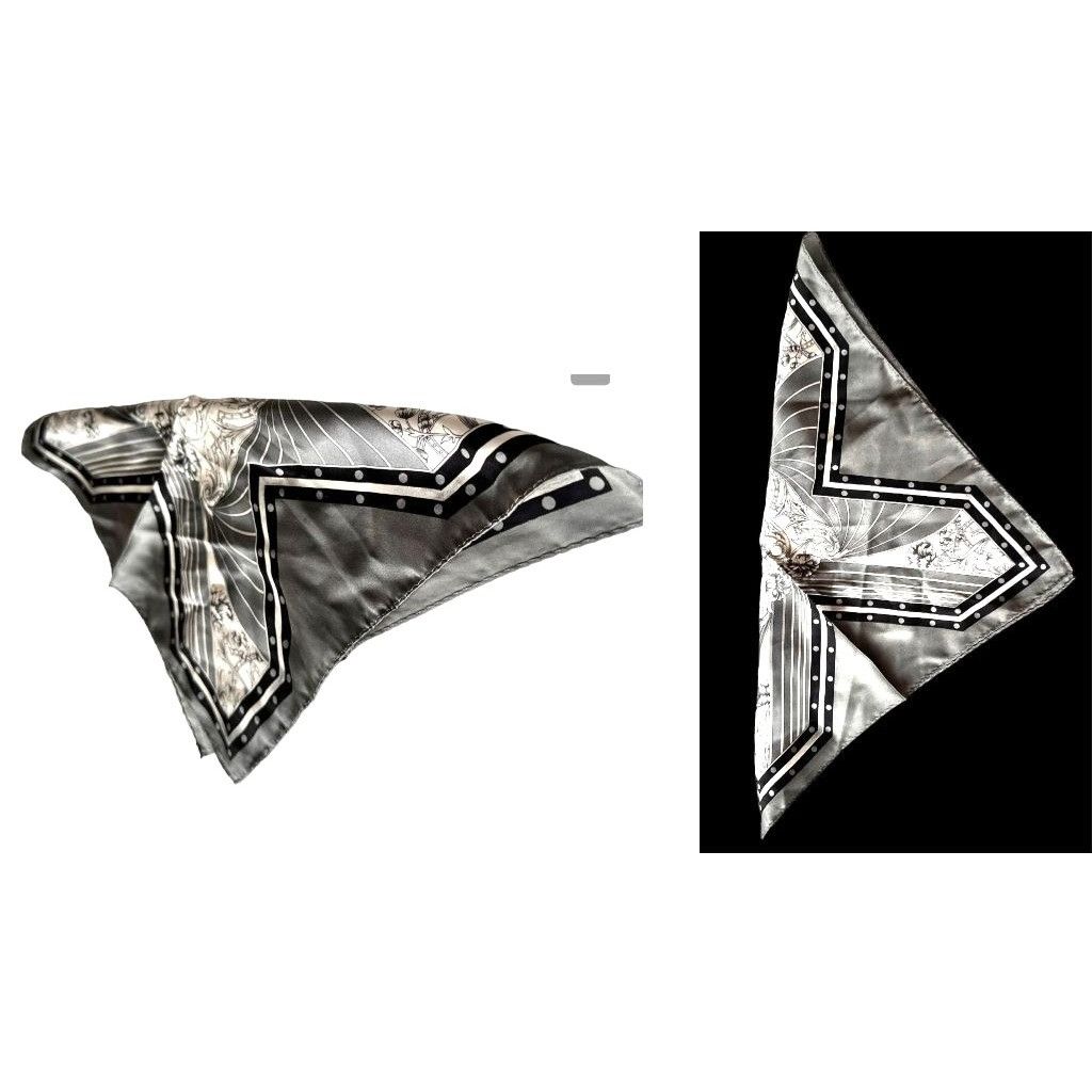 Vintage Vintage Neck Scarf Silver Black Floral Art Deco Hand Rolled Size ONE SIZE - 5 Thumbnail