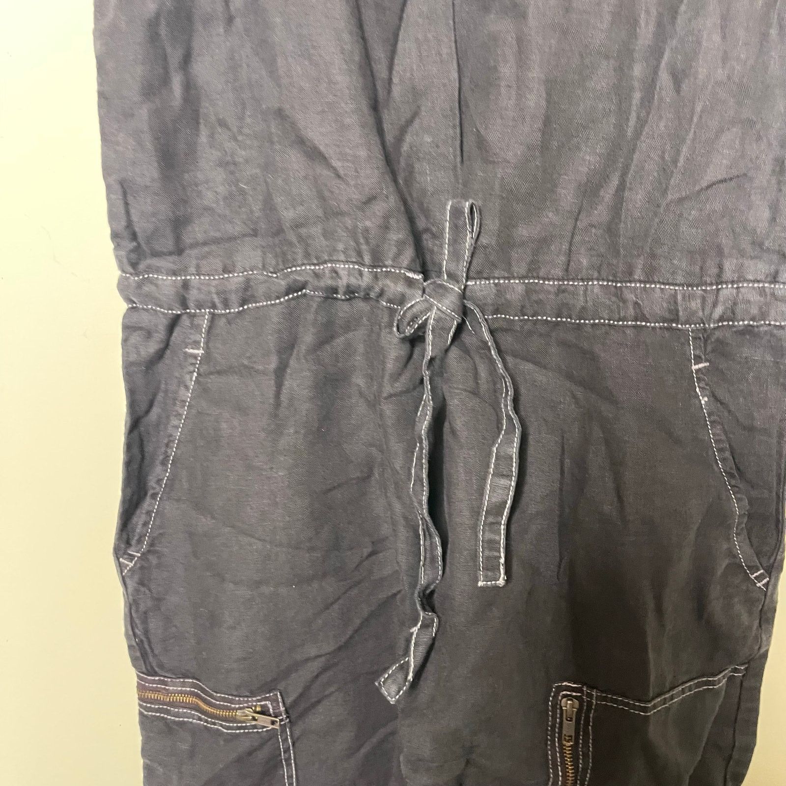 Current/Elliot Current/Elliott Zip Cargo Crop 100% Linen Jumpsuit in Black Size 24" / US 00 / IT 34 - 9 Thumbnail